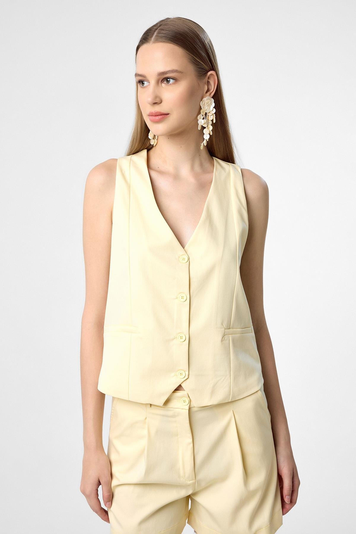 Antioch Sarı Yelek-Şort Kadın Takım