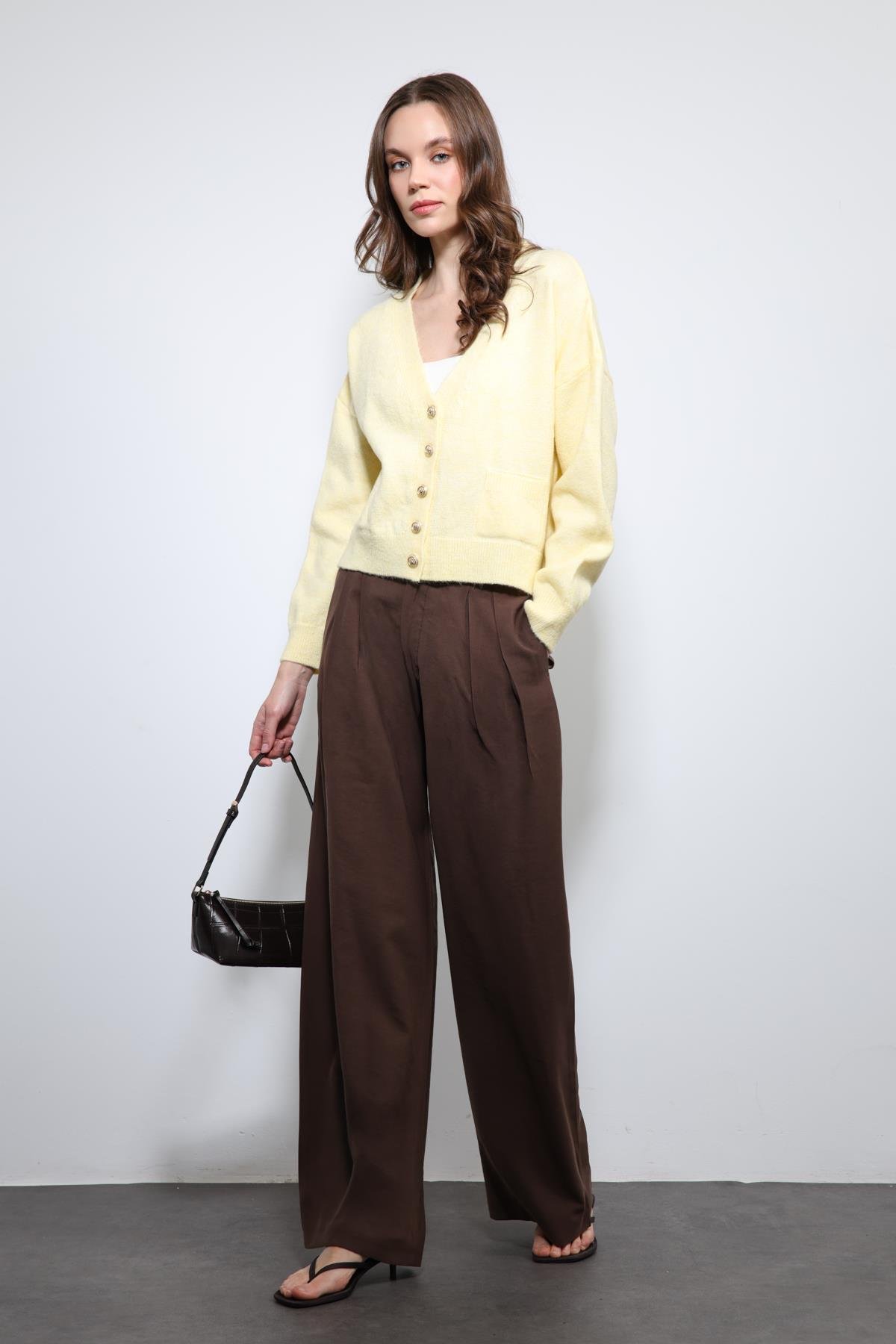 Antioch Sarı Yün Karışımlı Örme Triko Hırka