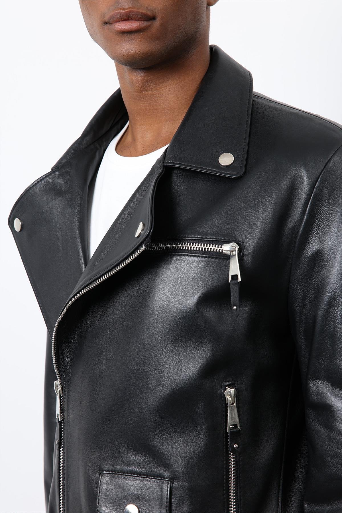 Antioch Siyah 100% Deri Biker Ceket