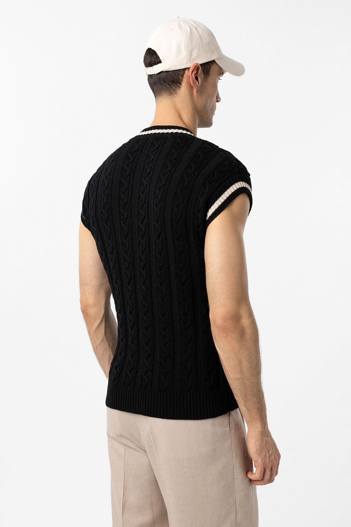 Antioch Siyah 100% Pamuk Örgü Erkek Yelek