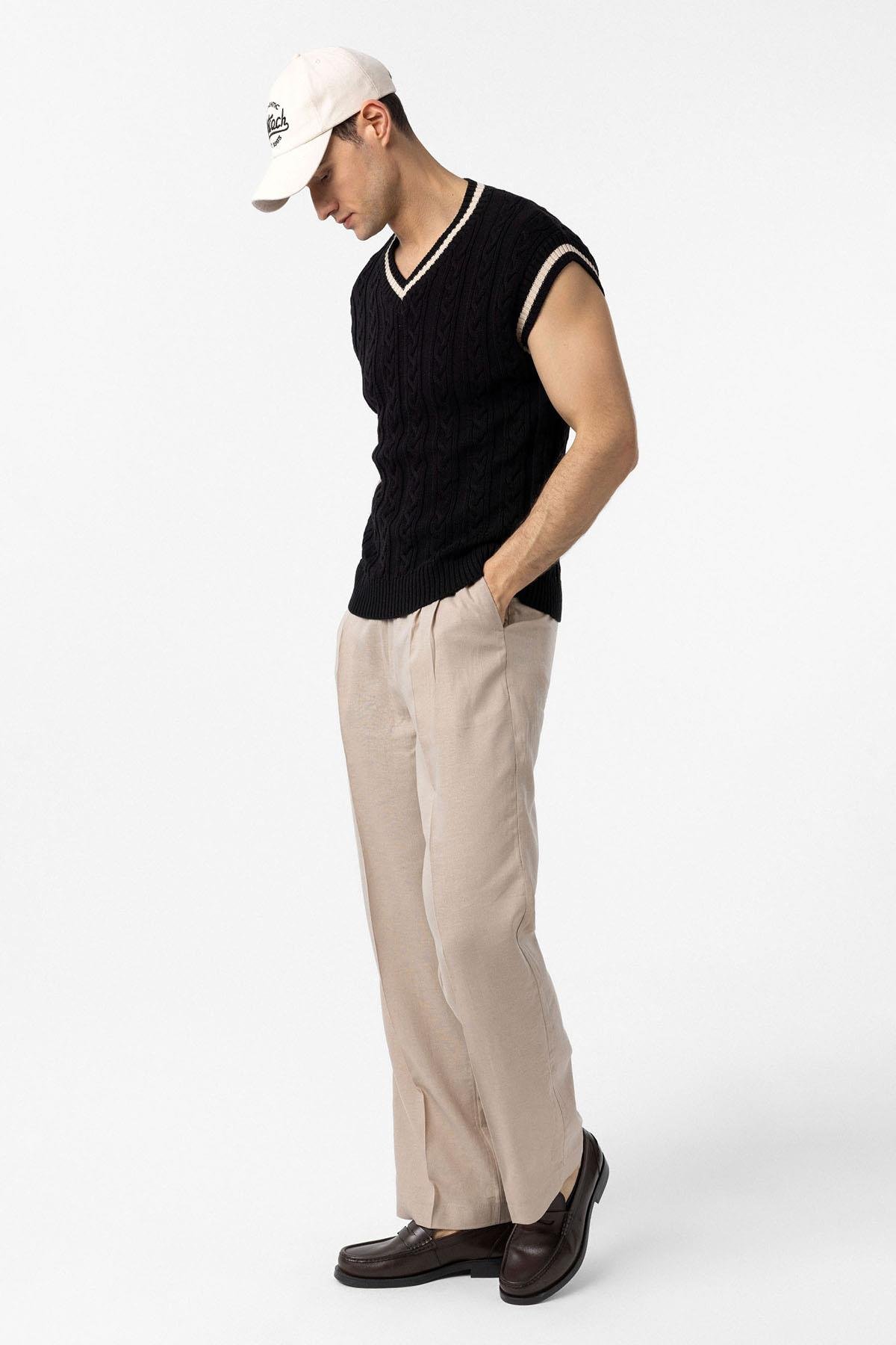 Antioch Siyah 100% Pamuk Örgü Erkek Yelek