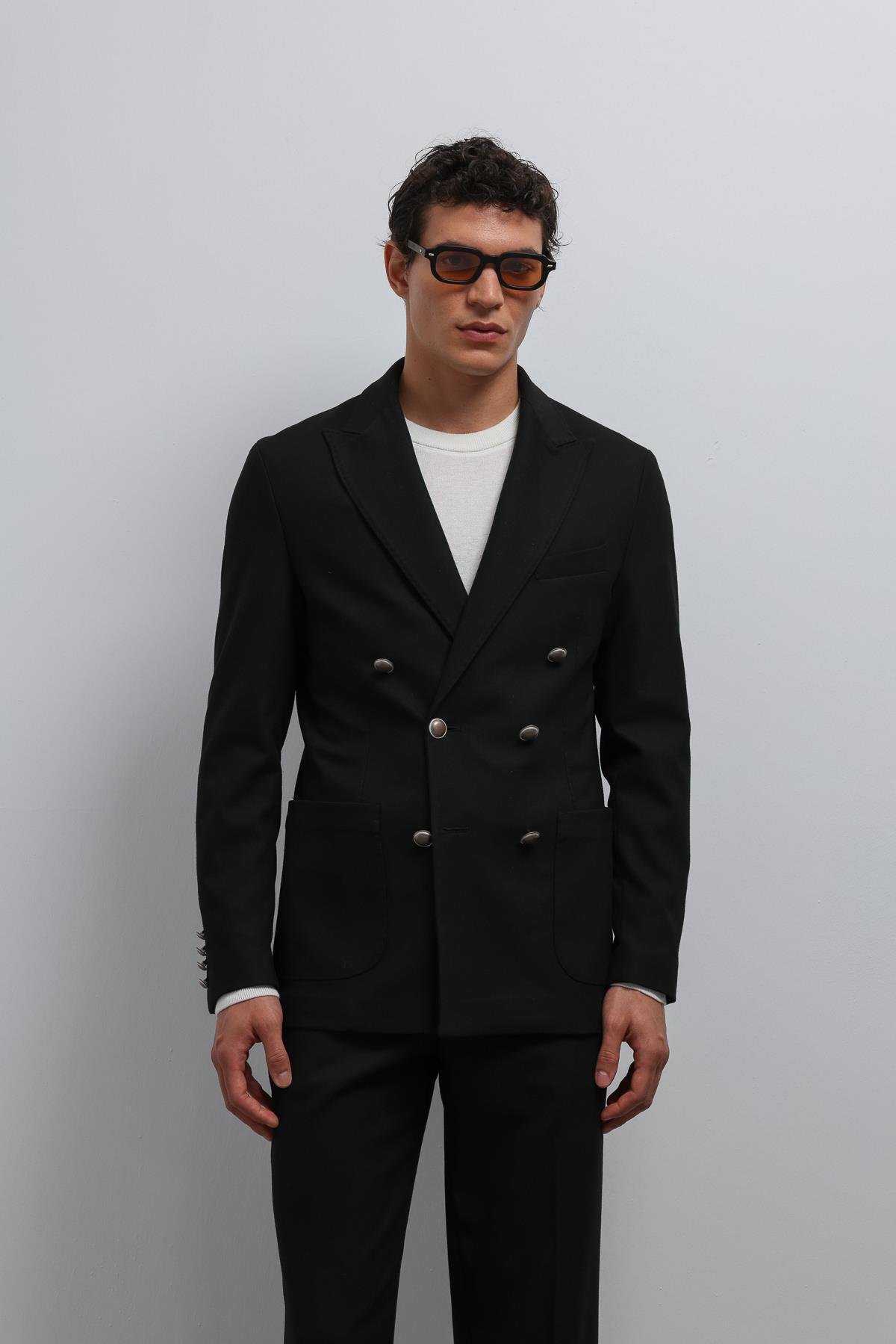 Antioch Siyah Astarsız Kruvaze Erkek Blazer Ceket