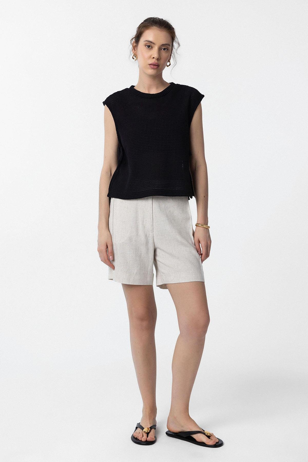 Antioch Siyah Bağcıklı Örgü Dokulu Kadın Top