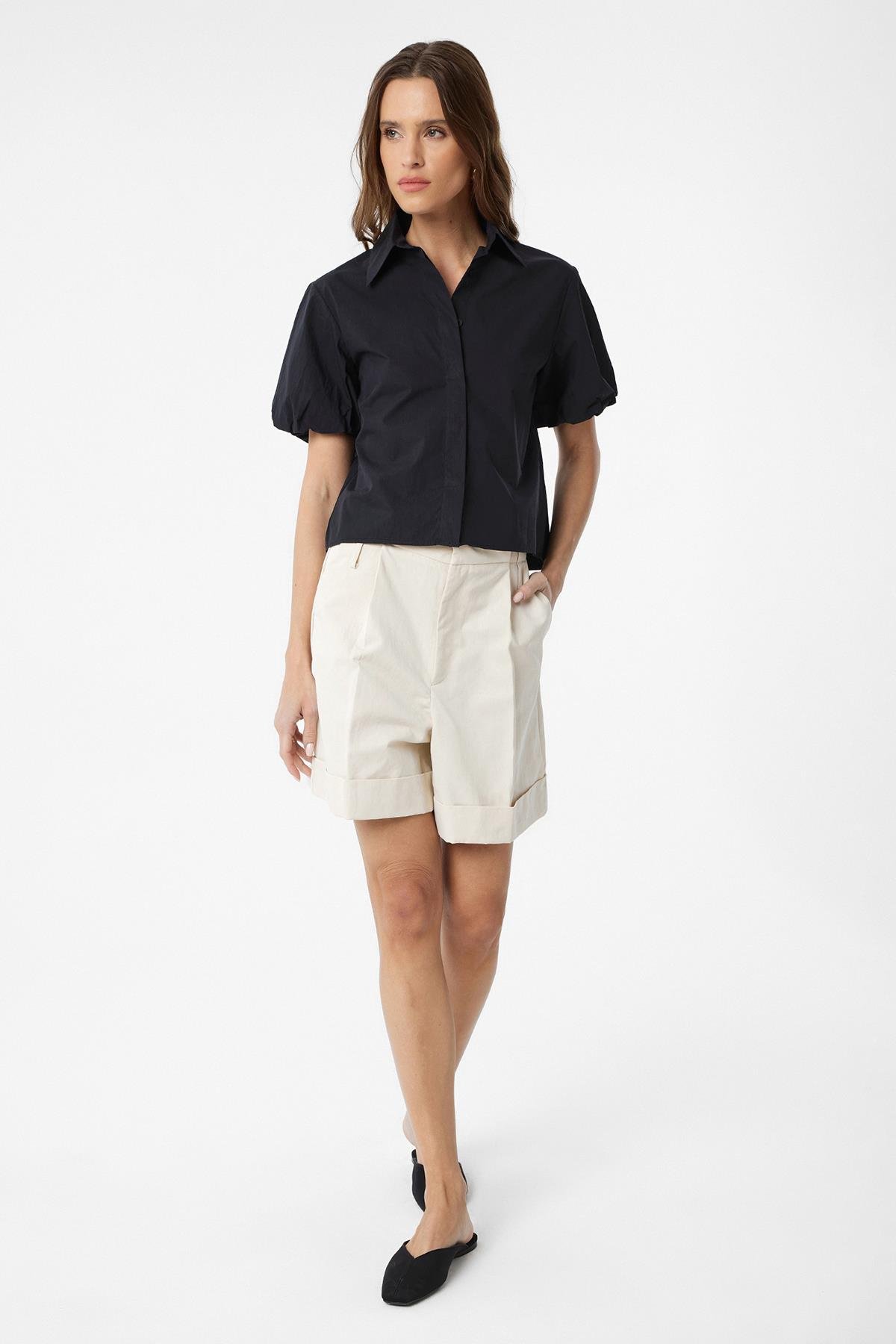 Antioch Siyah Balon Kol Kadın Gömlek