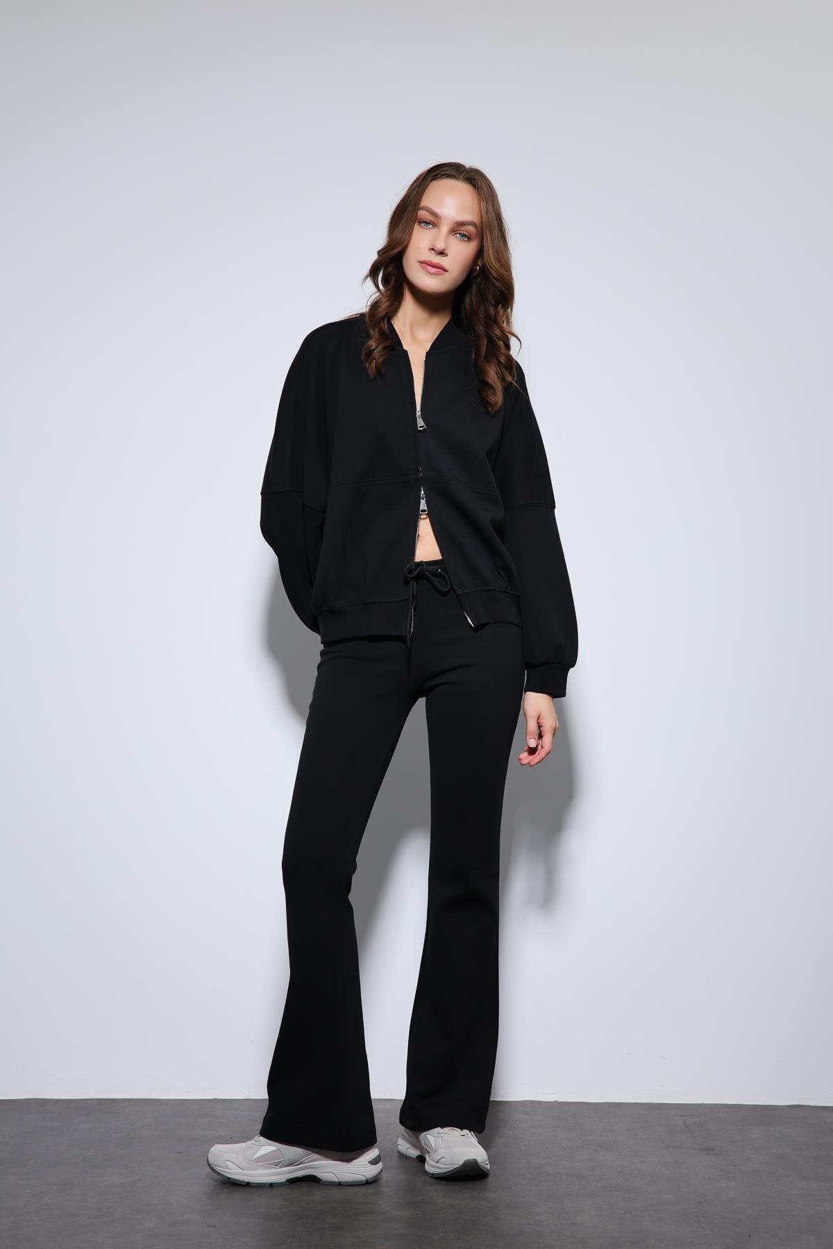 Antioch Siyah Bomber Ceket ve İspanyol Paça Eşofman Takım