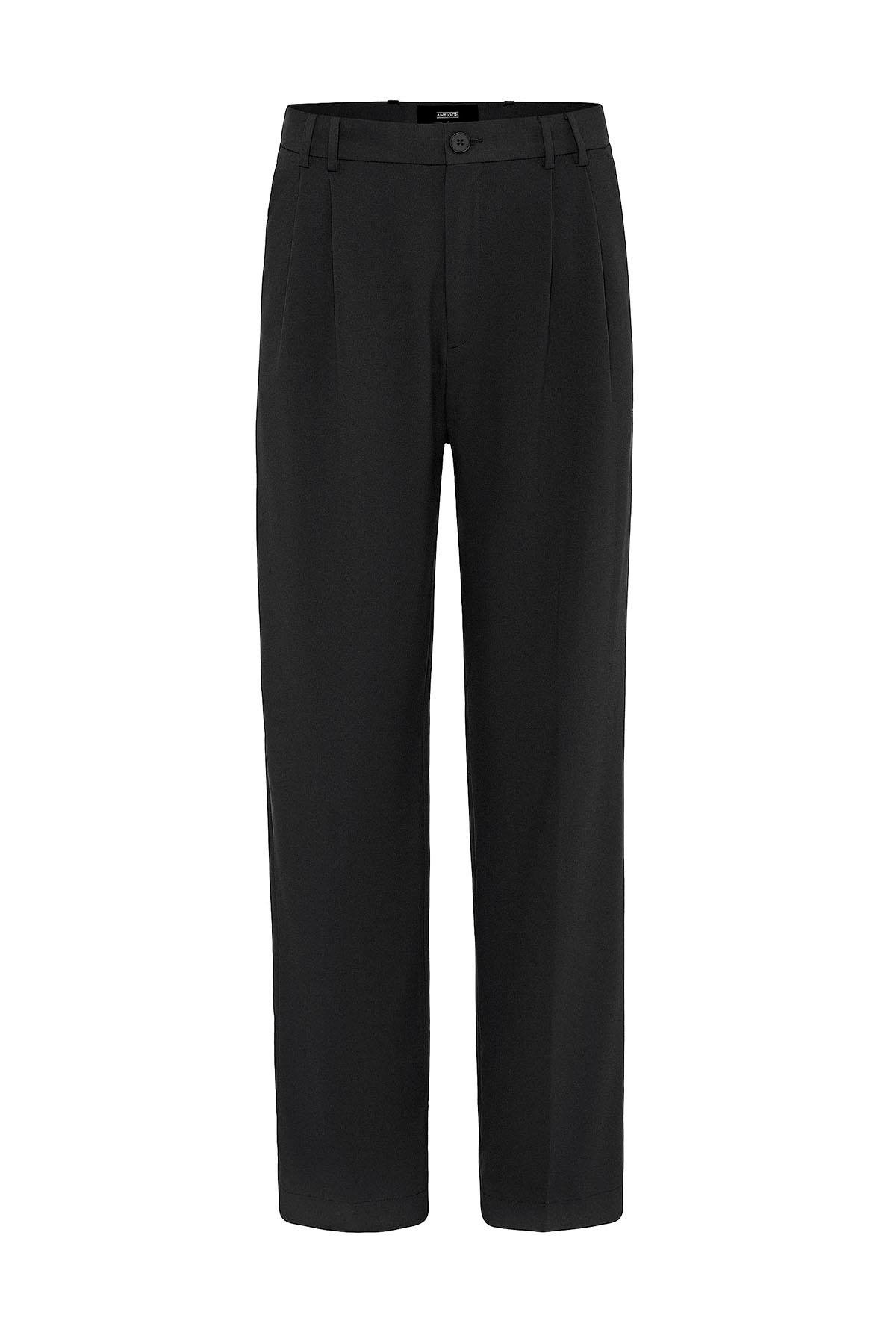 Antioch Siyah Çift Pileli Baggy Fit Erkek Pantolon