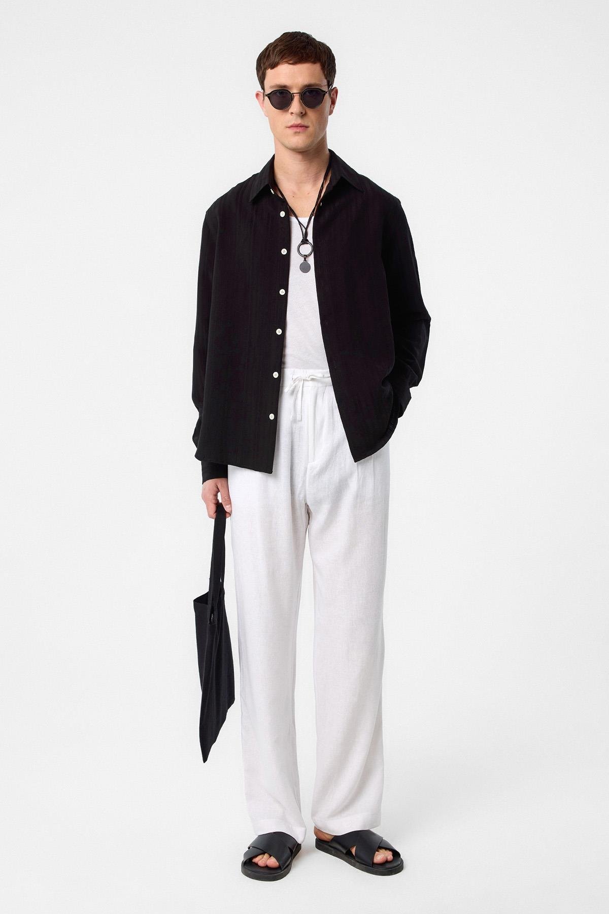 Antioch Siyah Çizgili ve Dokulu Erkek Gömlek