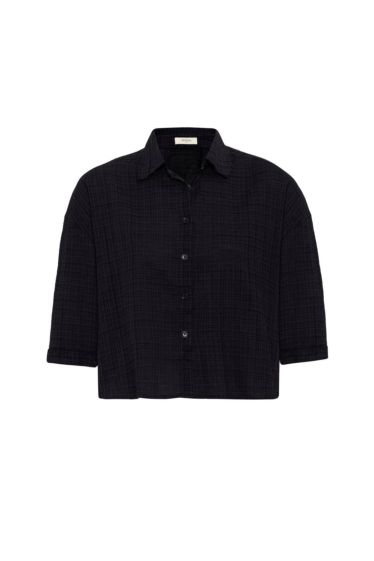 Antioch Siyah Crop Dokulu Kadın Gömlek