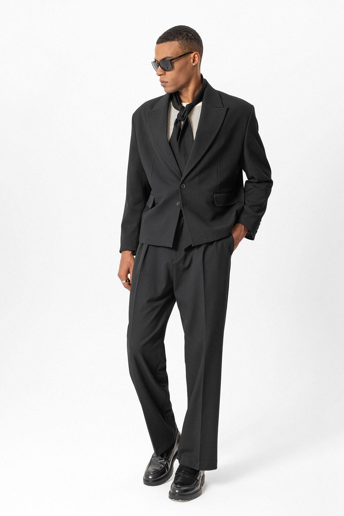 Antioch Siyah Crop Fit Erkek Blazer Ceket