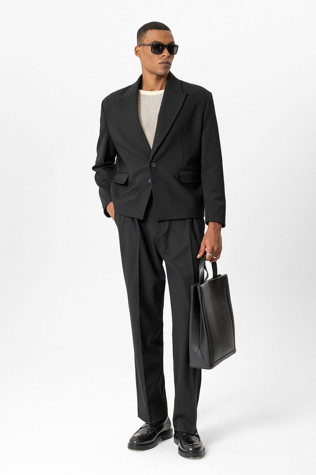 Antioch Siyah Crop Fit Erkek Blazer Ceket