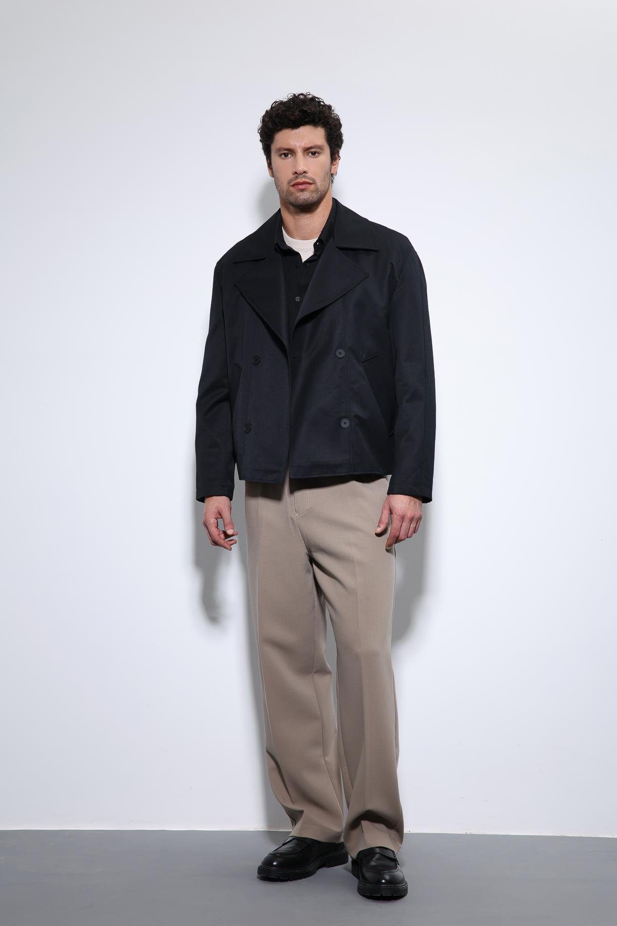 Antioch Siyah Crop Fit Erkek Trençkot