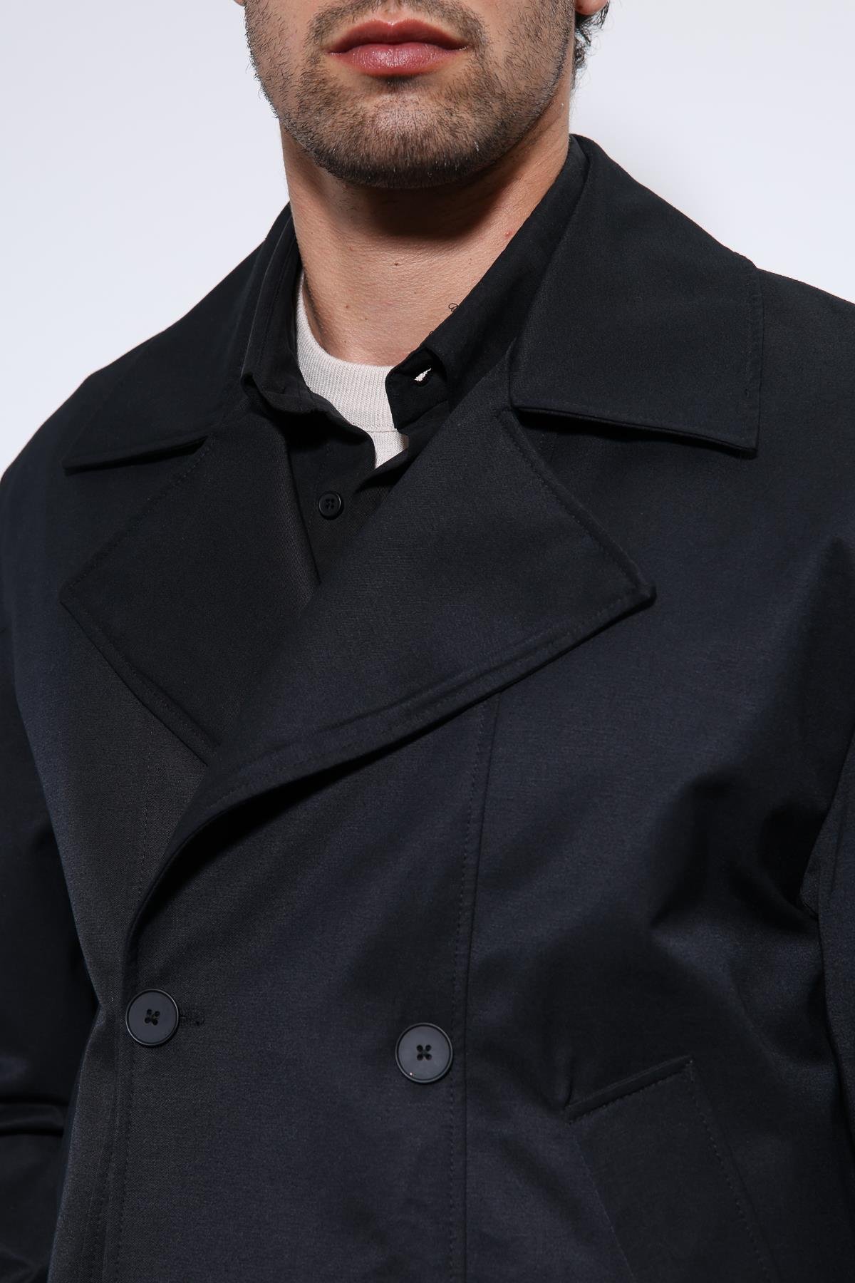 Antioch Siyah Crop Fit Erkek Trençkot