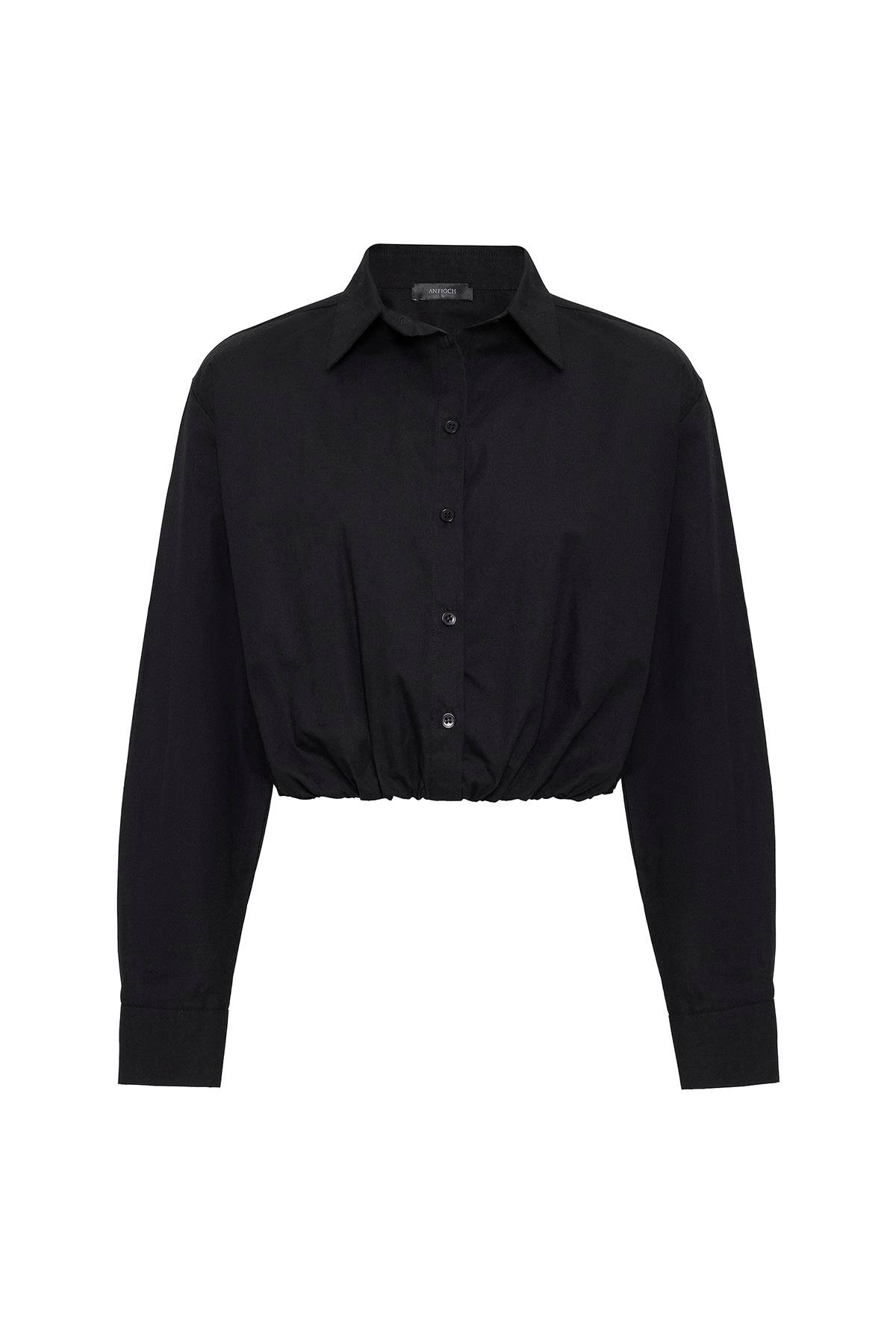 Antioch Siyah Crop Poplin Kadın Gömlek