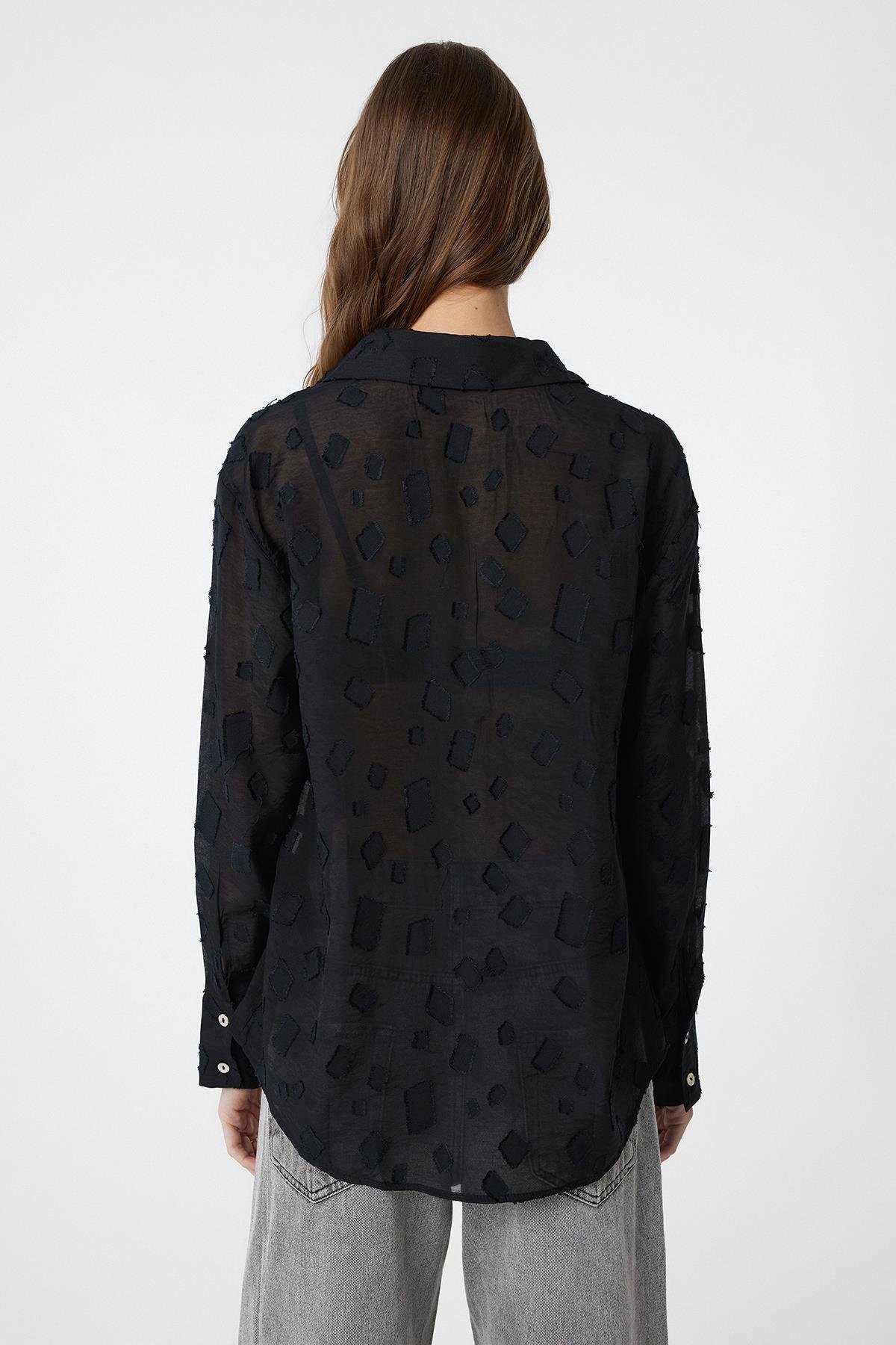 Antioch Siyah Desenli Transparan Gömlek