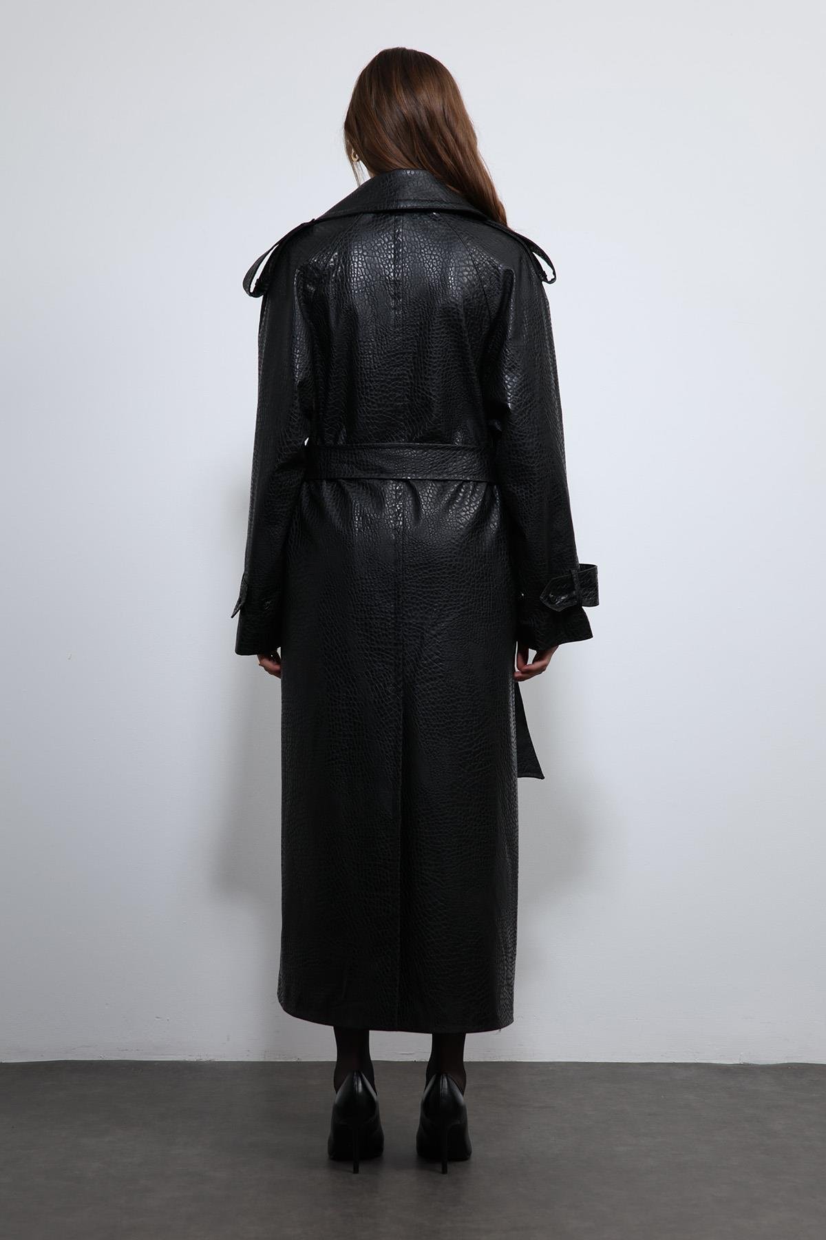 Antioch Siyah Dokulu Suni Deri Trençkot