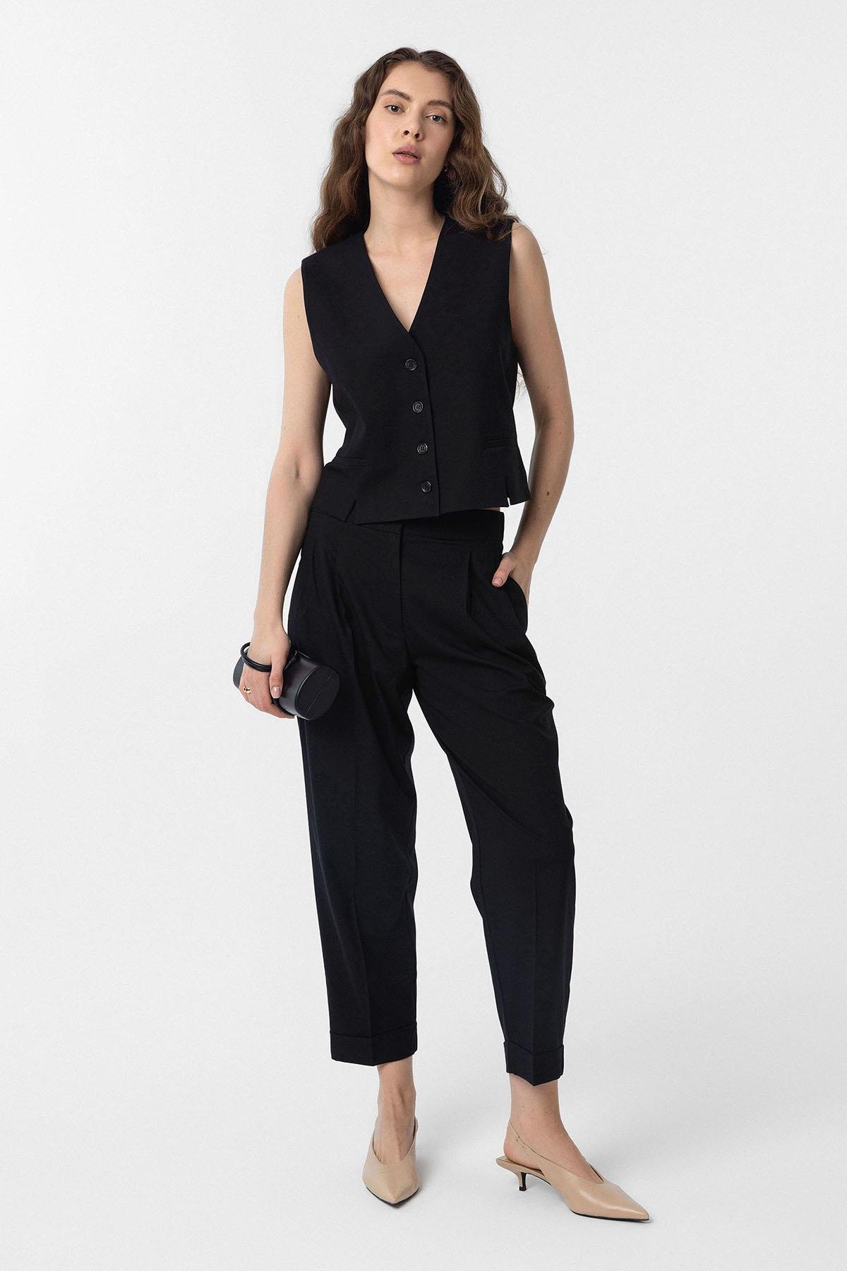 Antioch Siyah Duble Paça Pensli Kadın Pantolon