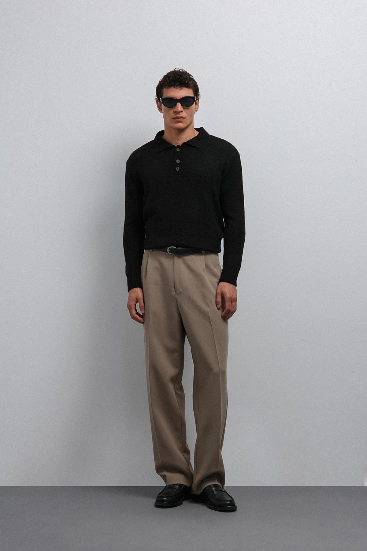 Antioch Siyah Düğmeli Yaka Erkek Kazak