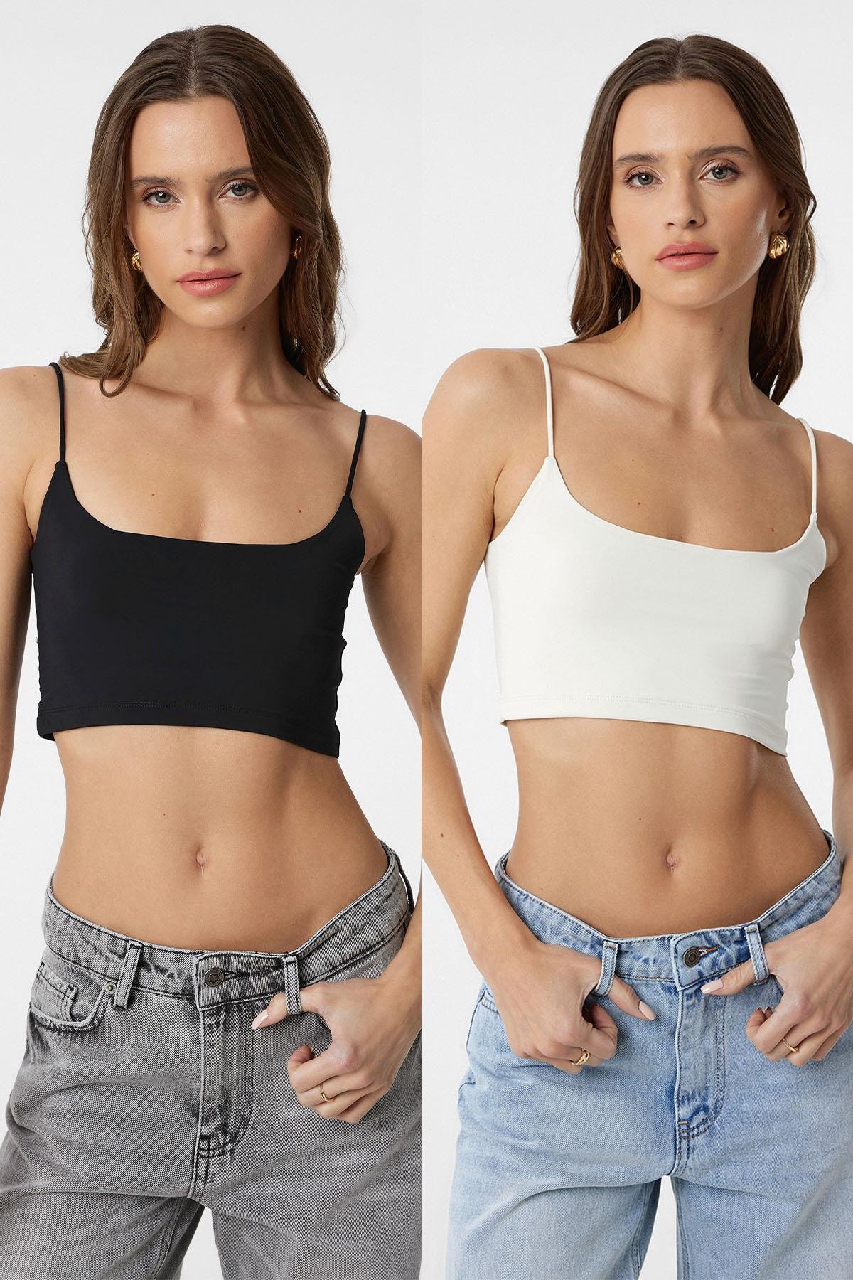 Antioch Siyah-Ekru 2'li Paket Kadın Askılı Top