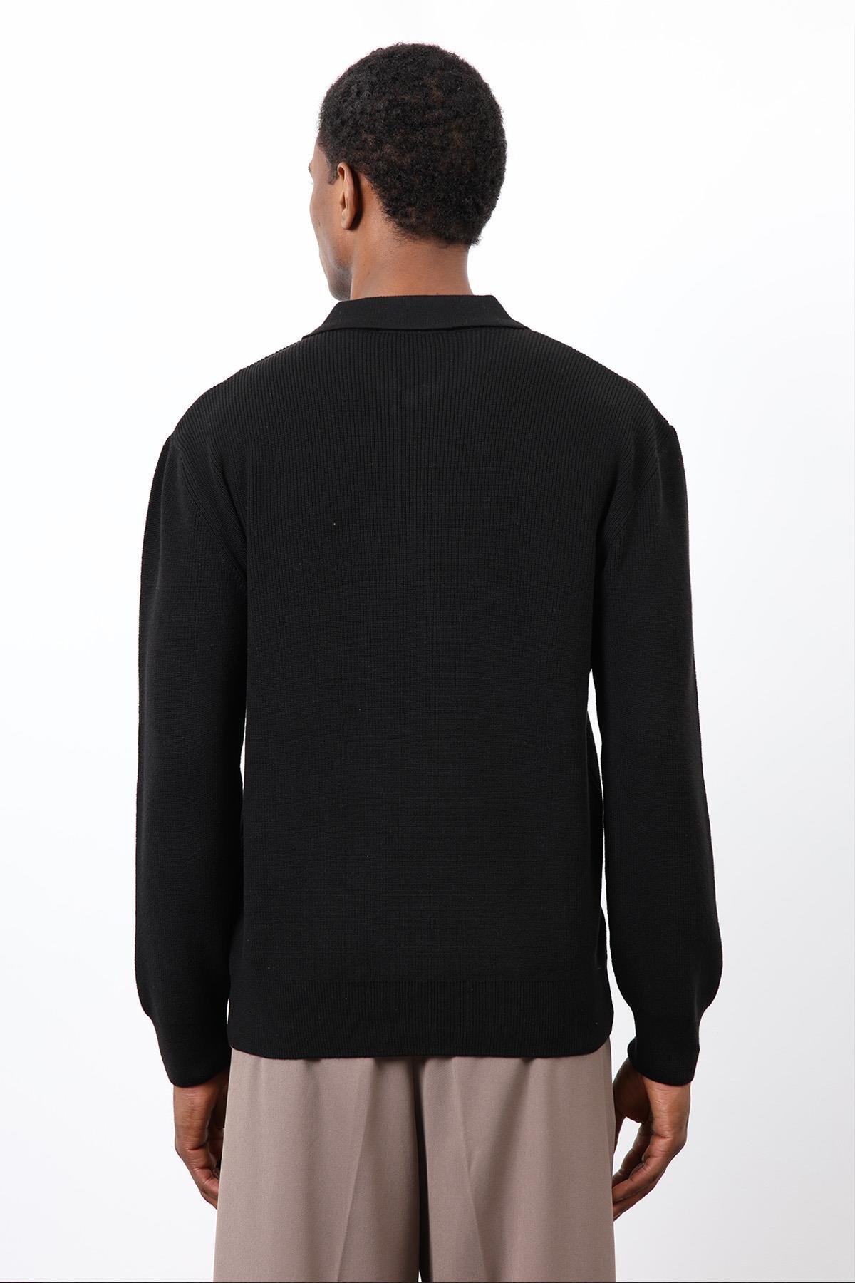 Antioch Siyah Fermuarlı Erkek Triko Kazak