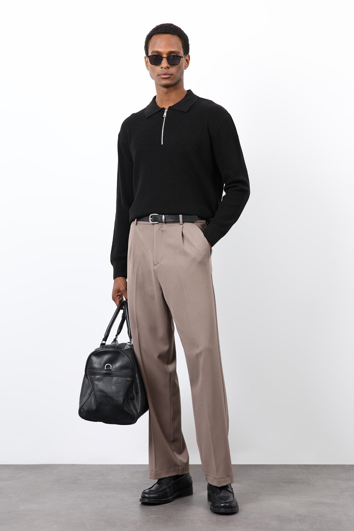 Antioch Siyah Fermuarlı Erkek Triko Kazak