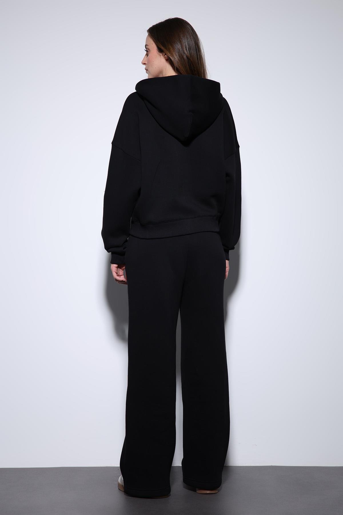 Antioch Siyah Fermuarlı Kapüşanlı Kadın Sweatshirt