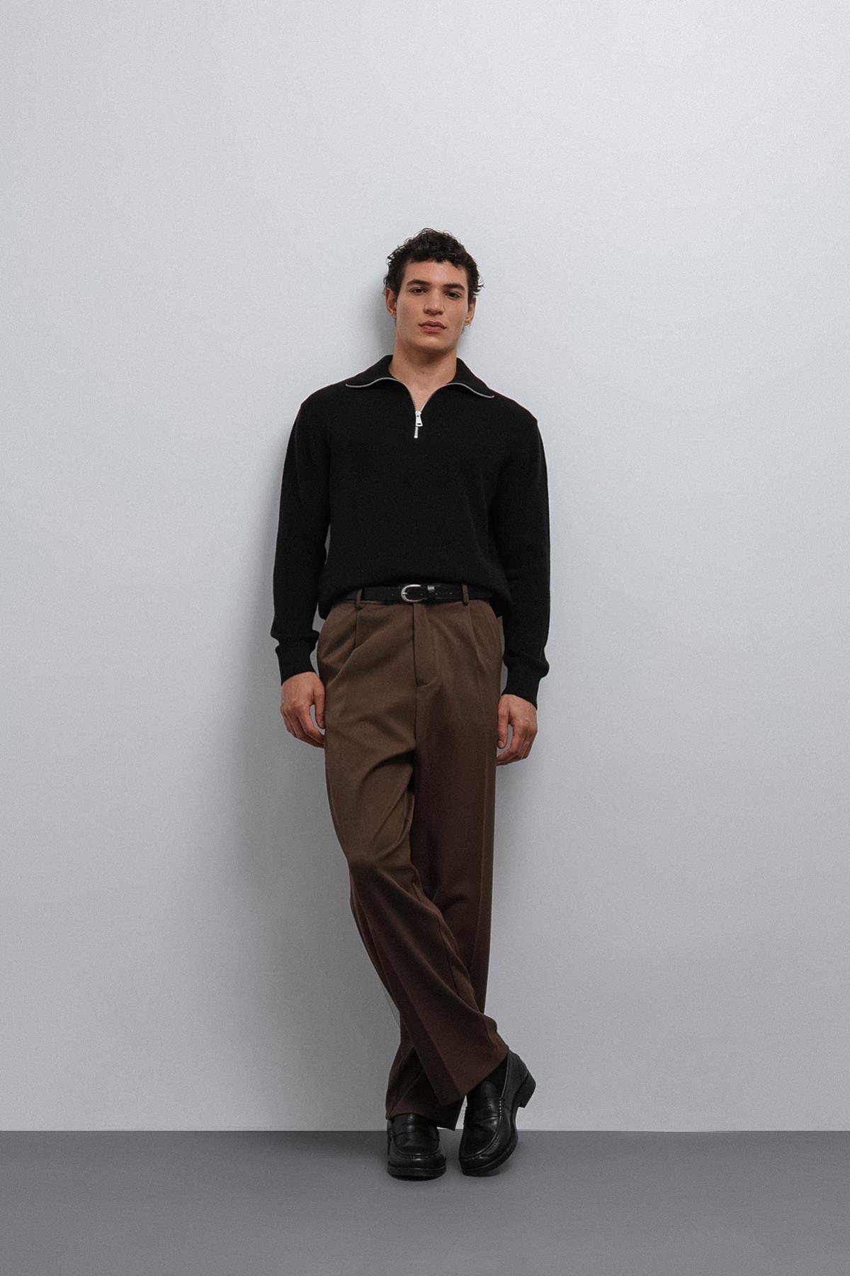 Antioch Siyah Fermuarlı Triko Erkek Kazak