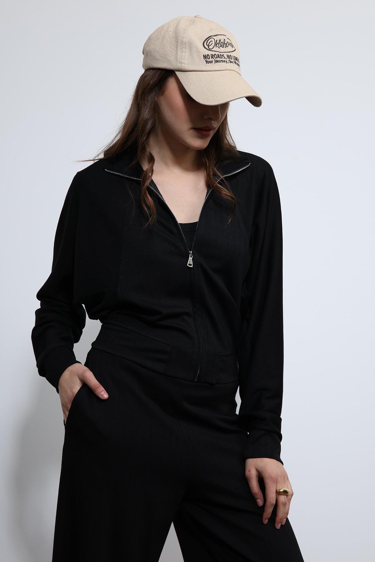 Antioch Siyah Geniş Paça Çizgili Eşofman Takım