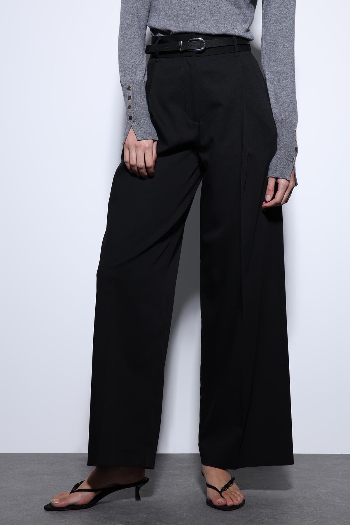 Antioch Siyah Geniş Paça Kadın Pantolon