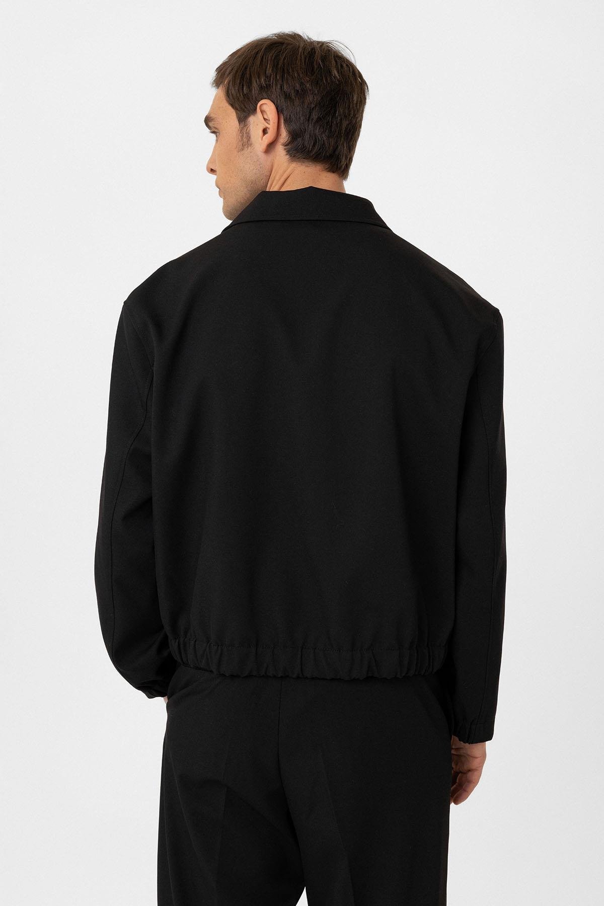 Antioch Siyah Gizli Düğme Mevsimlik Relax Fit Erkek Mont