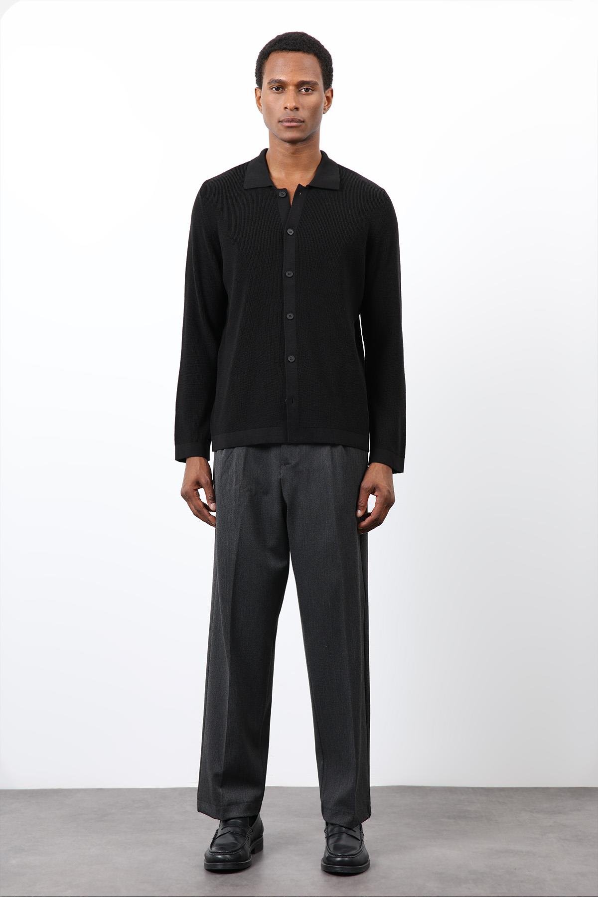 Antioch Siyah İnce Örgü Triko Erkek Hırka