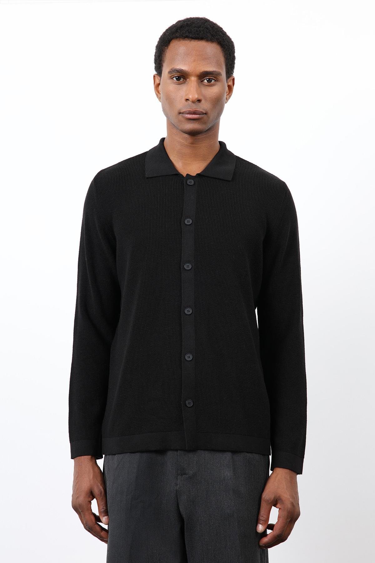 Antioch Siyah İnce Örgü Triko Erkek Hırka