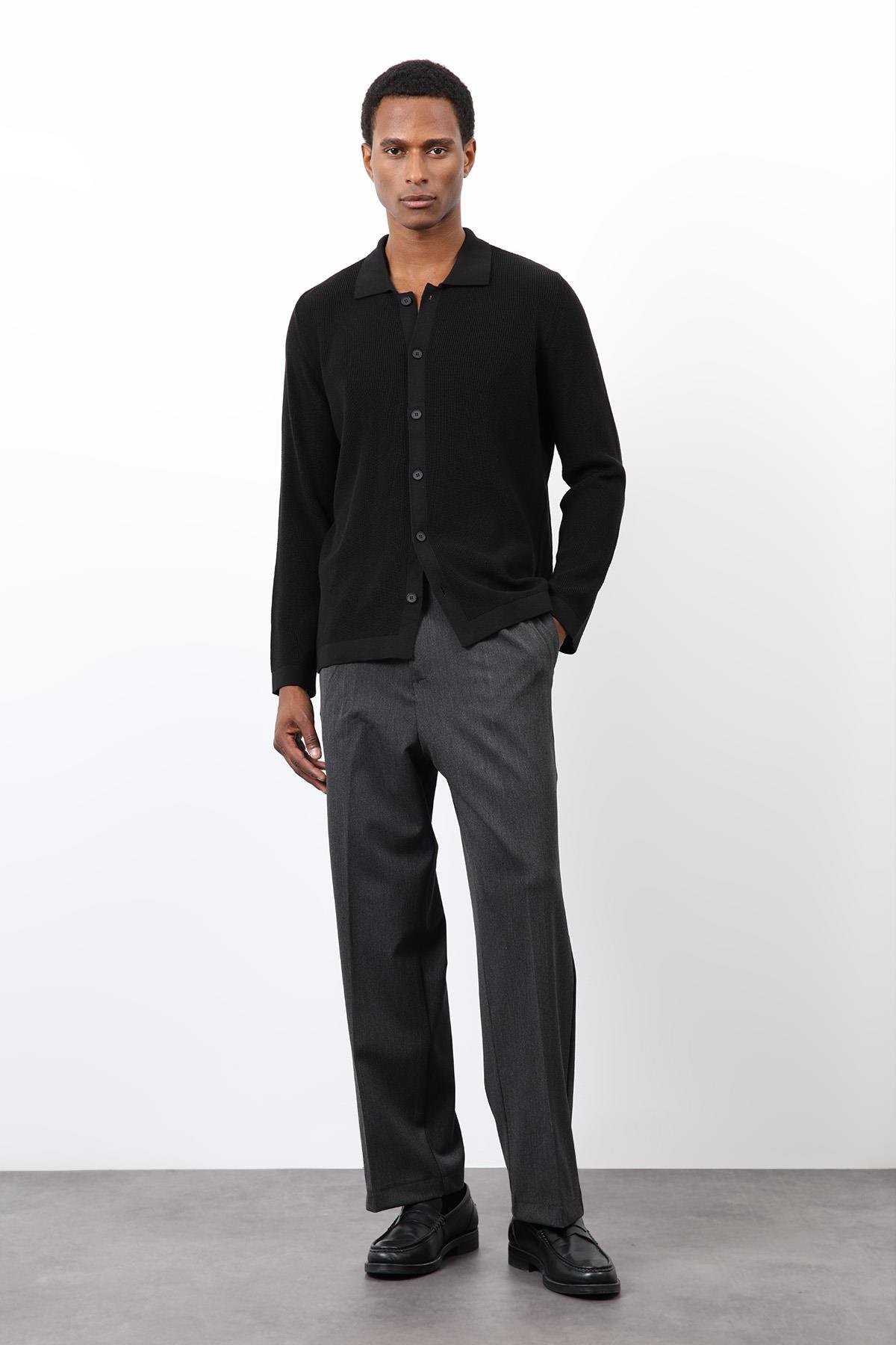 Antioch Siyah İnce Örgü Triko Erkek Hırka