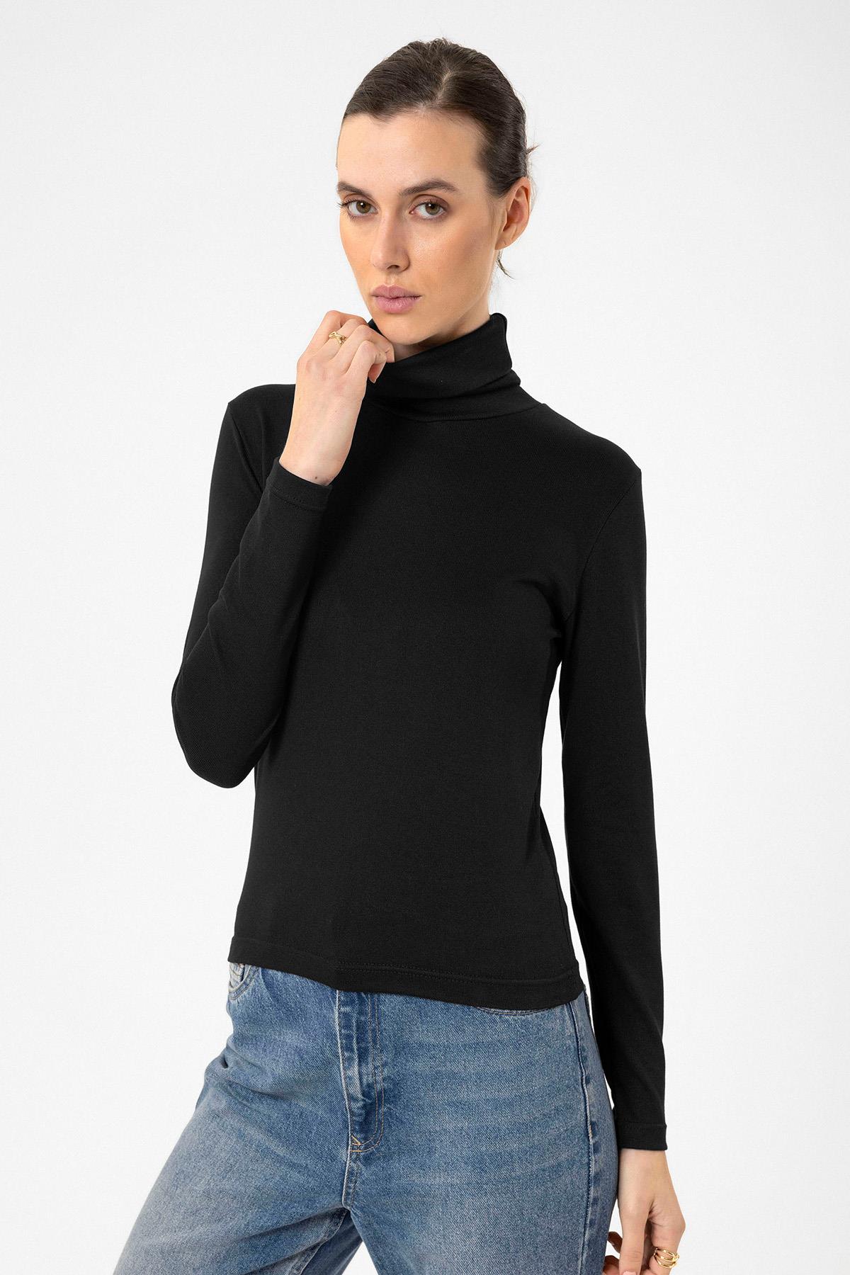 Antioch Siyah Kadın Boğazlı Triko Kazak