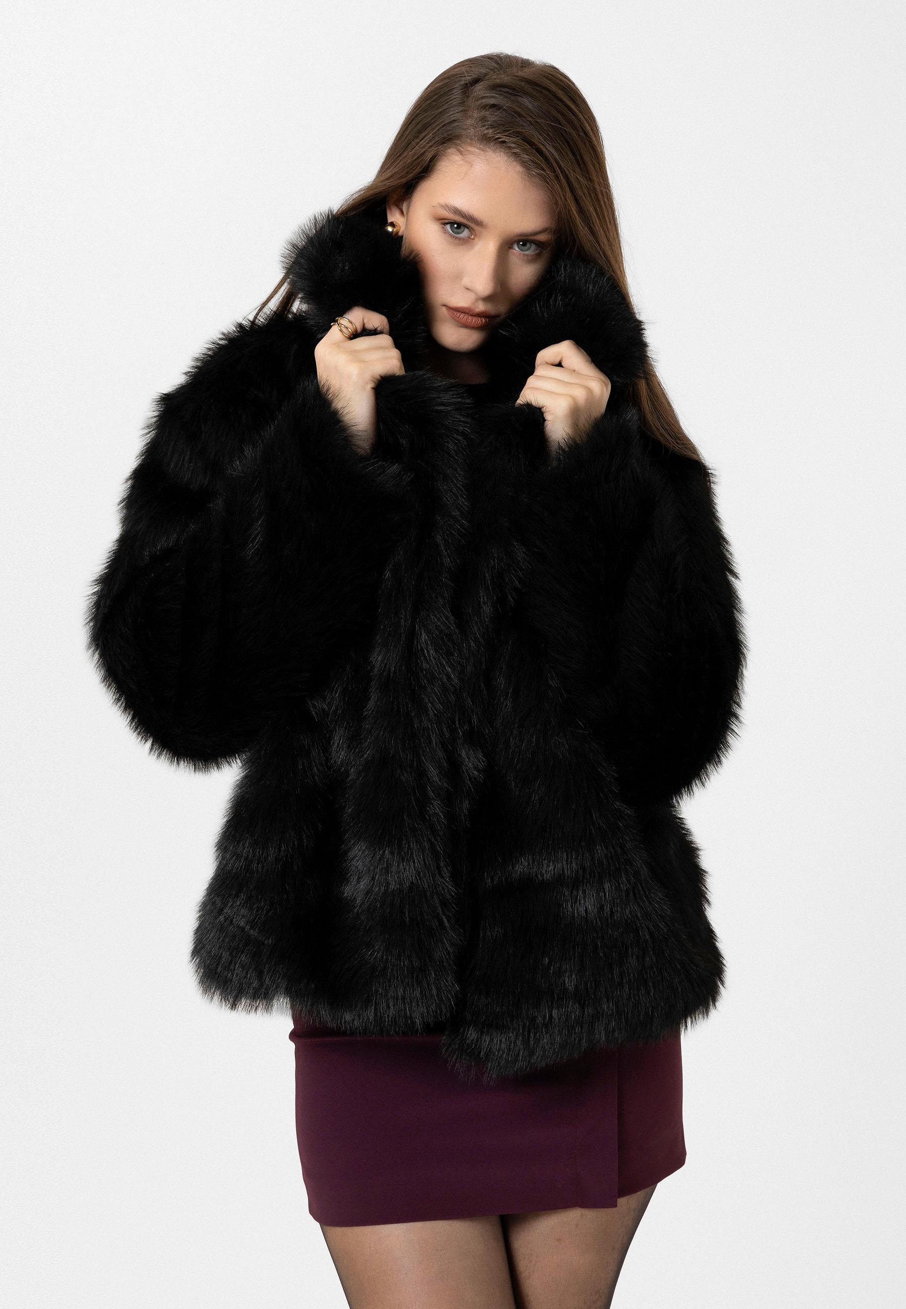 Antioch Siyah Kadın Ceket Yaka Suni Kürk Ceket