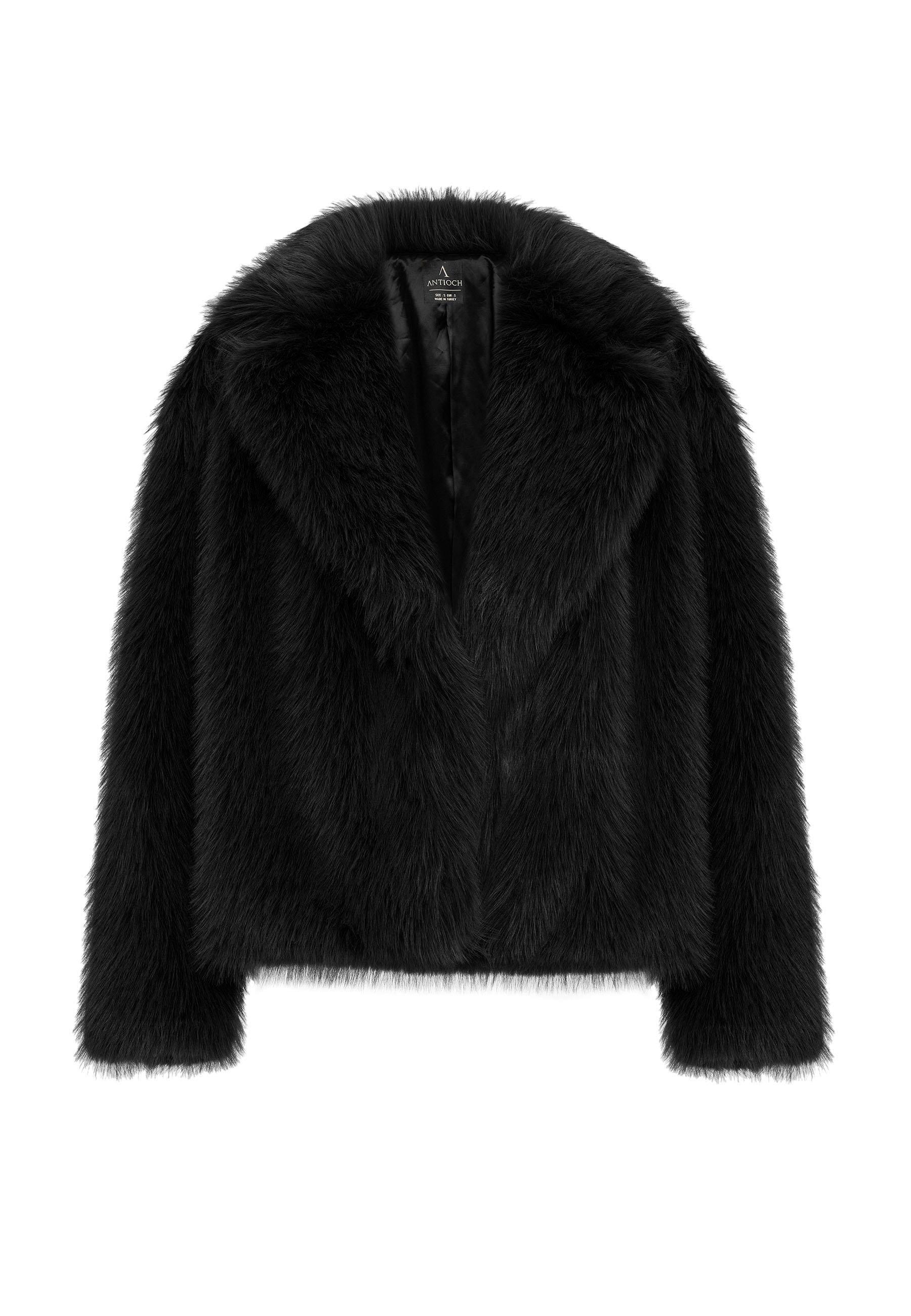 Antioch Siyah Kadın Ceket Yaka Suni Kürk Ceket