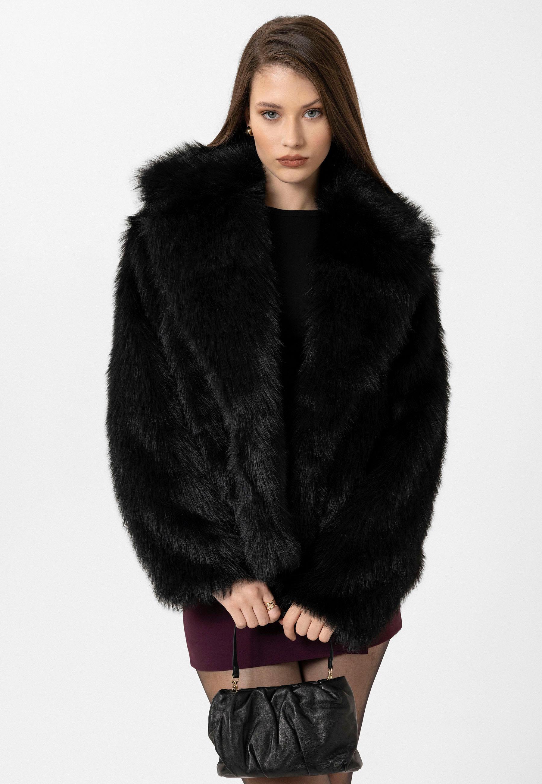 Antioch Siyah Kadın Ceket Yaka Suni Kürk Ceket