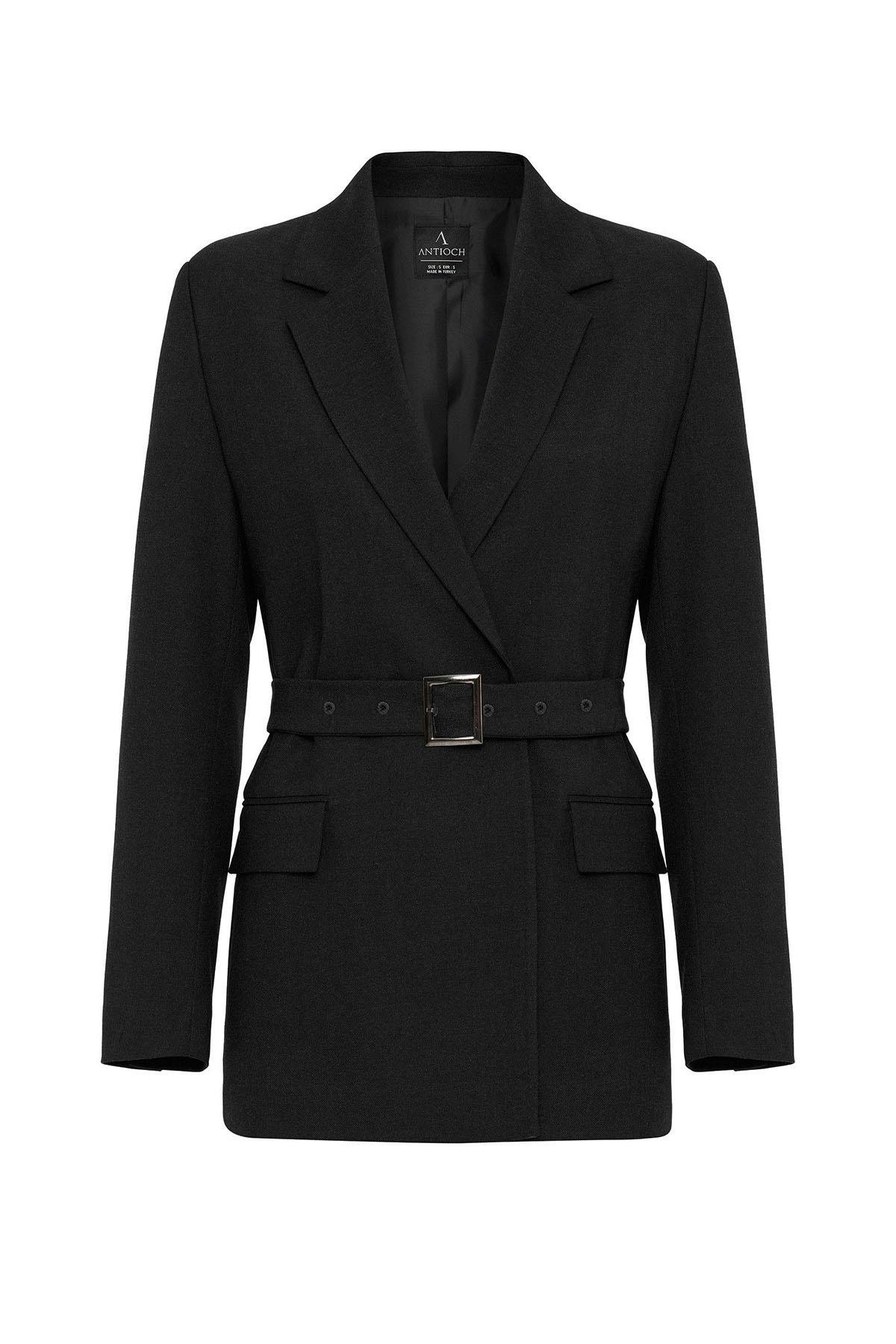 Antioch Siyah Kadın Kemerli Blazer Ceket