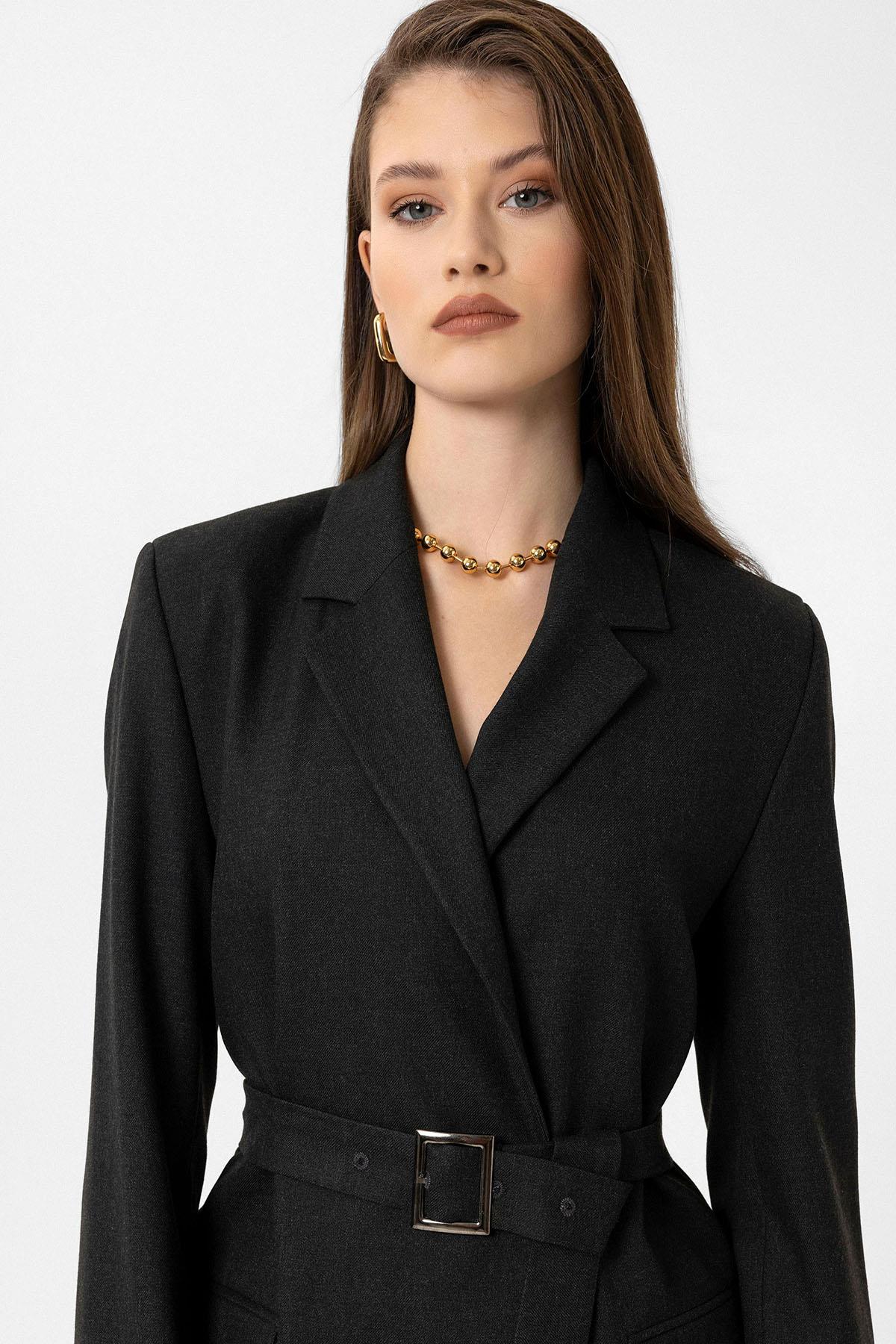 Antioch Siyah Kadın Kemerli Blazer Ceket