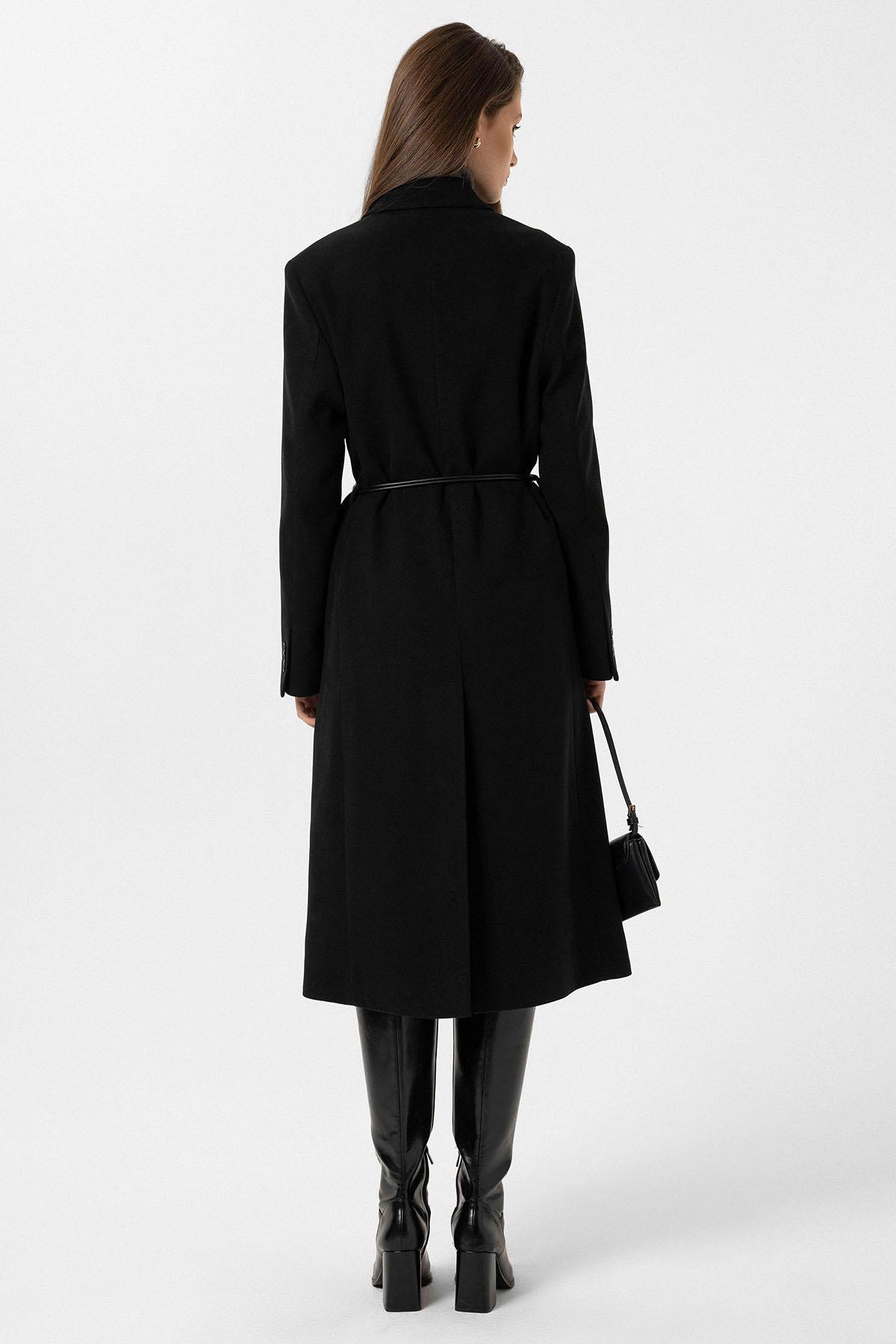 Antioch Siyah Kadın Kemerli Kruvaze Kaban