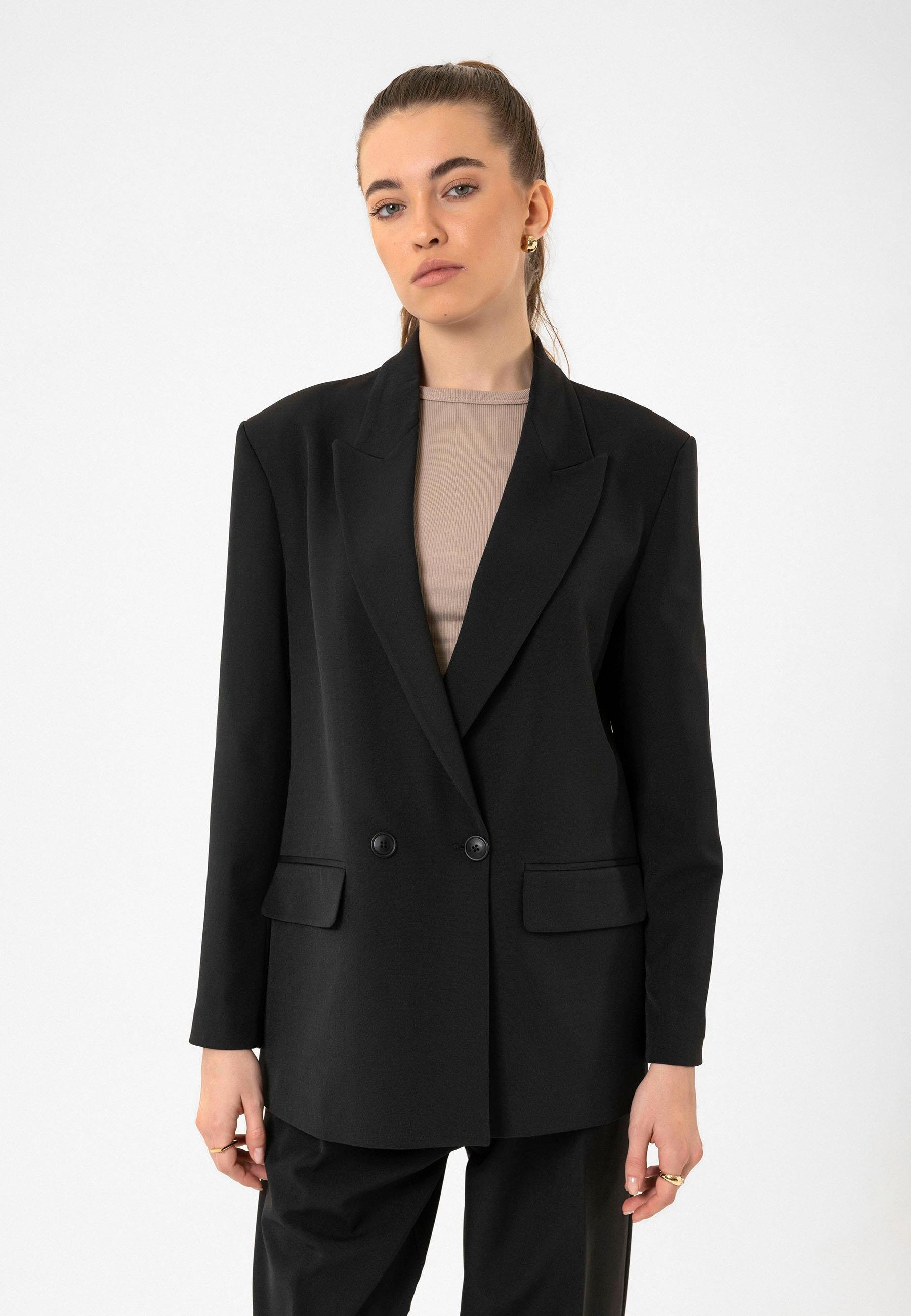Antioch Siyah Kadın Kruvaze Kapama Oversize Blazer Ceket