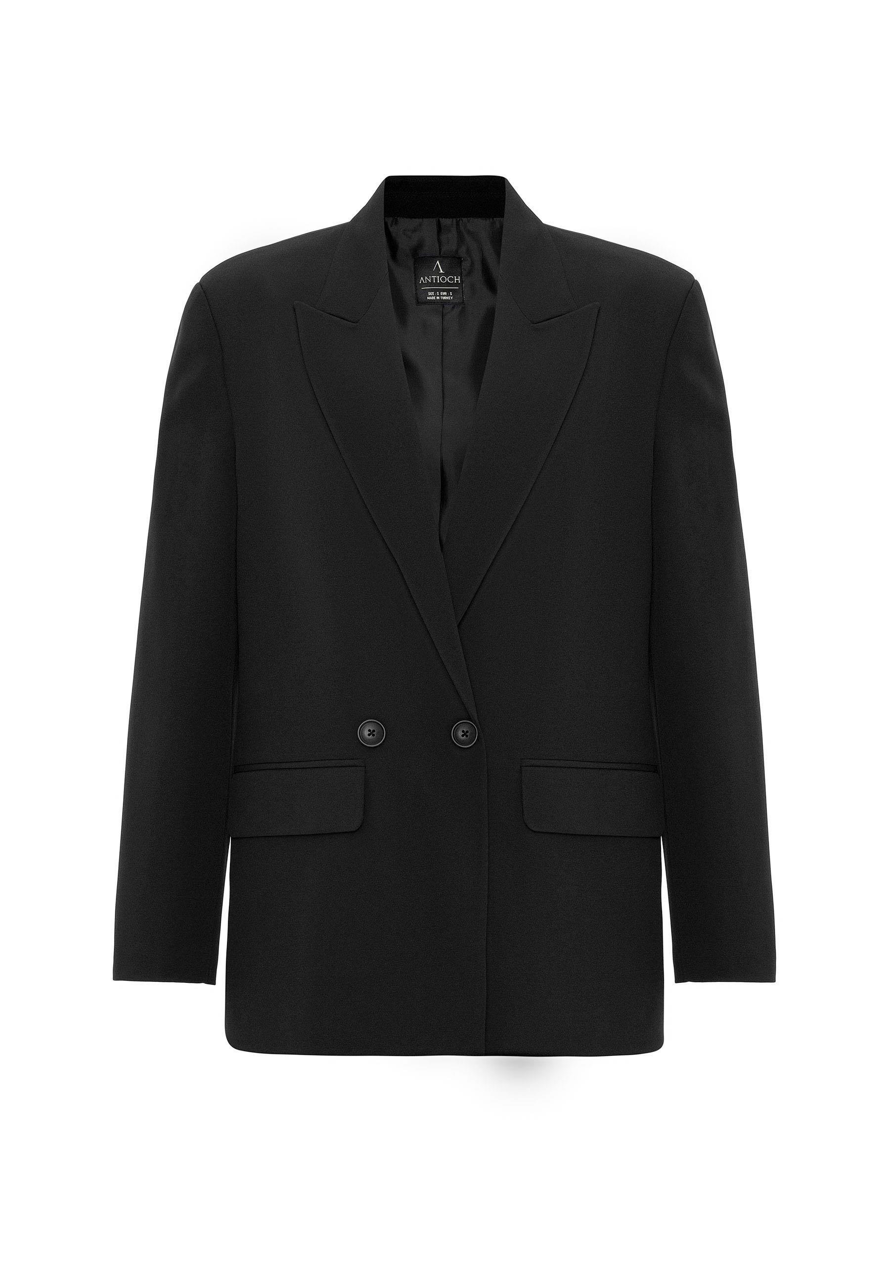 Antioch Siyah Kadın Kruvaze Kapama Oversize Blazer Ceket