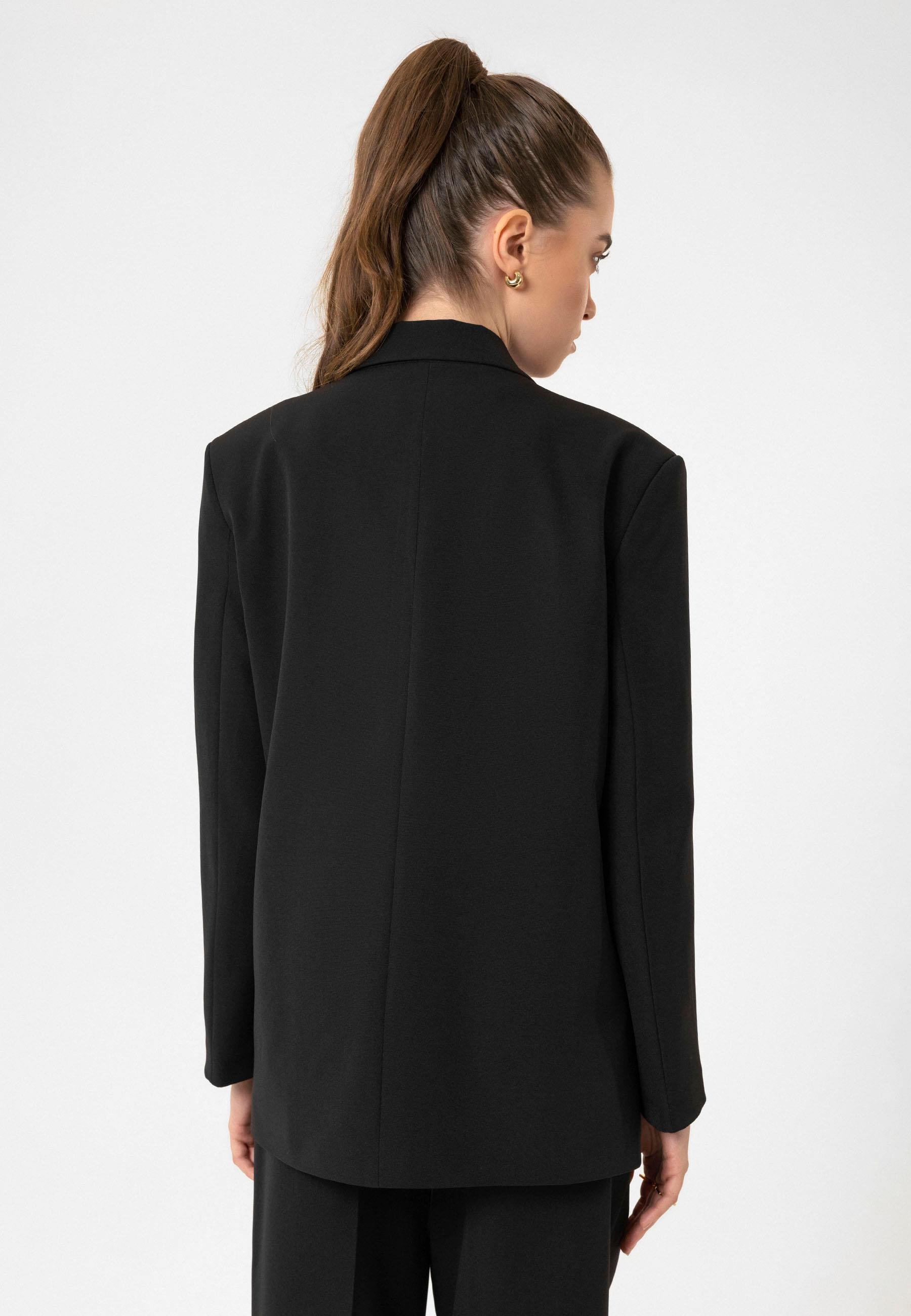 Antioch Siyah Kadın Kruvaze Kapama Oversize Blazer Ceket