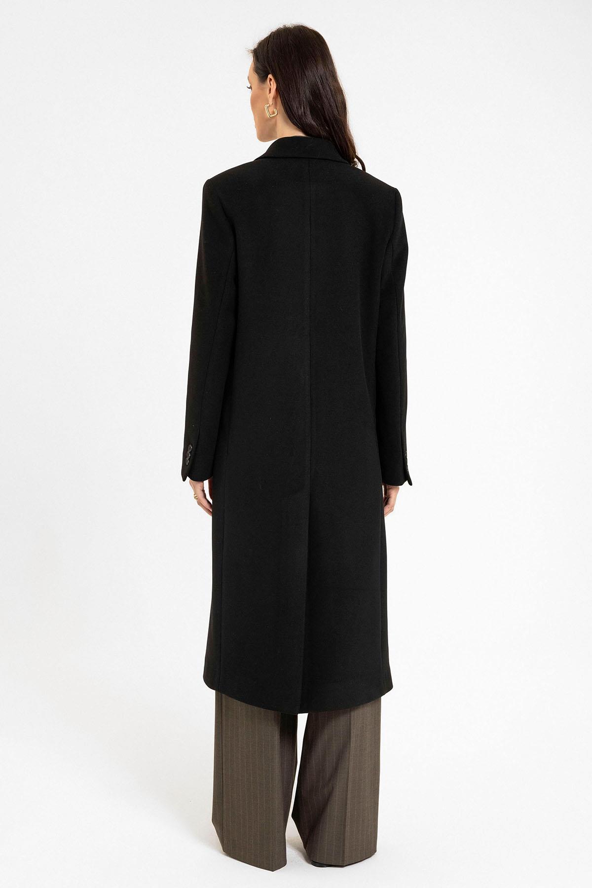 Antioch Siyah Kadın Kruvaze Uzun Kaban