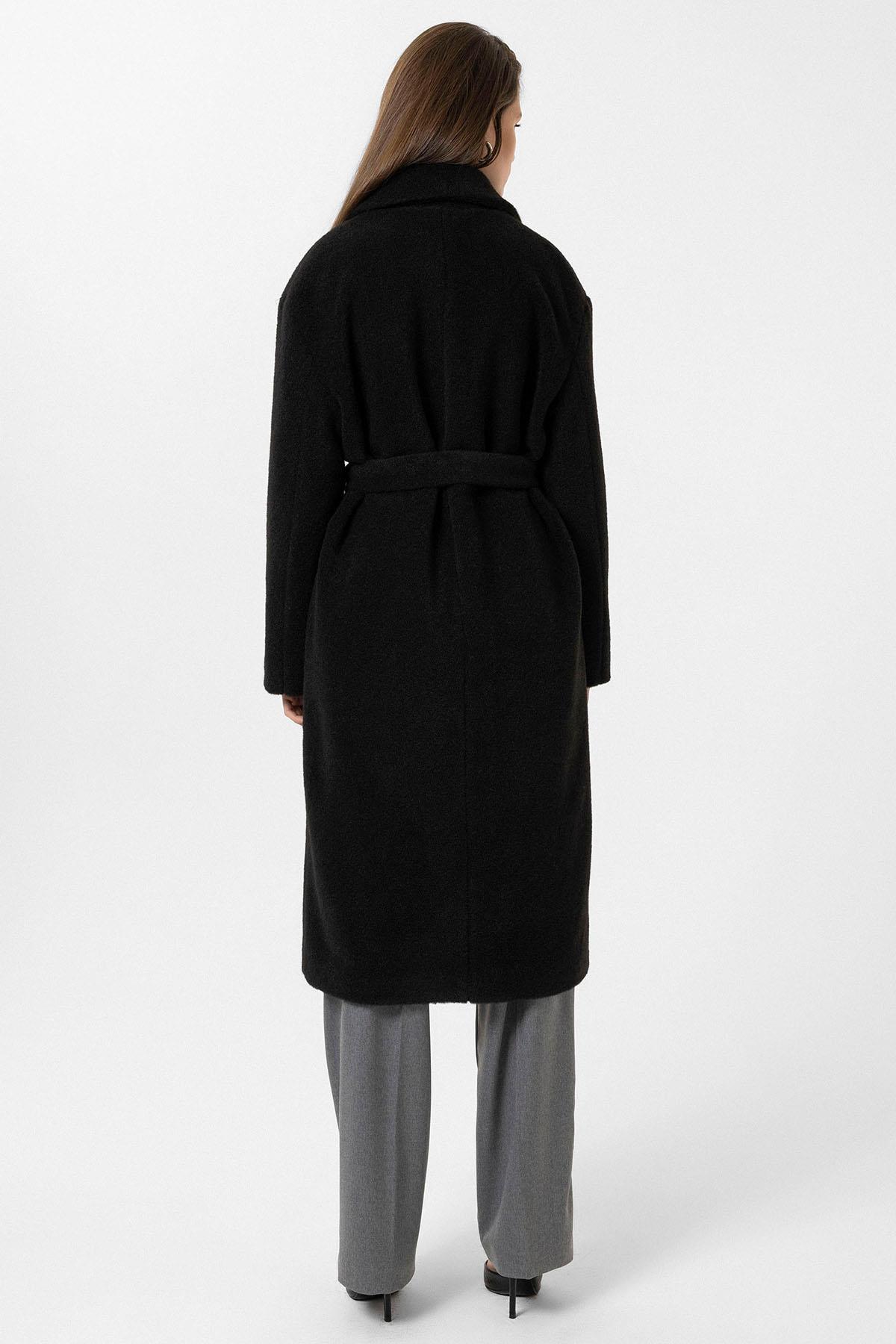 Antioch Siyah Kadın Kuşaklı Yumuşak Dokulu Kaban