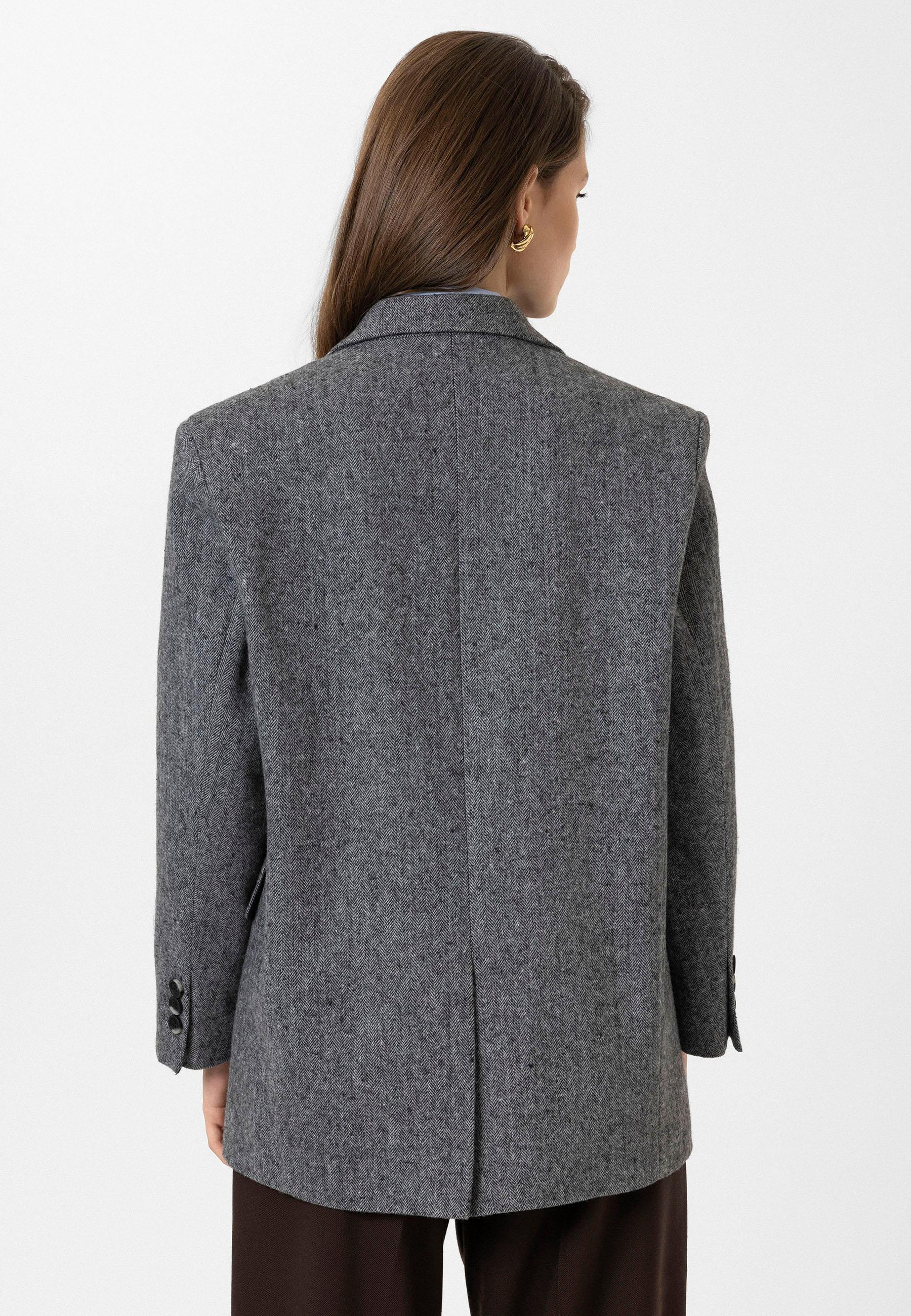 Antioch Siyah Kadın Relax Fit Balıksırtı Desenli Blazer Ceket