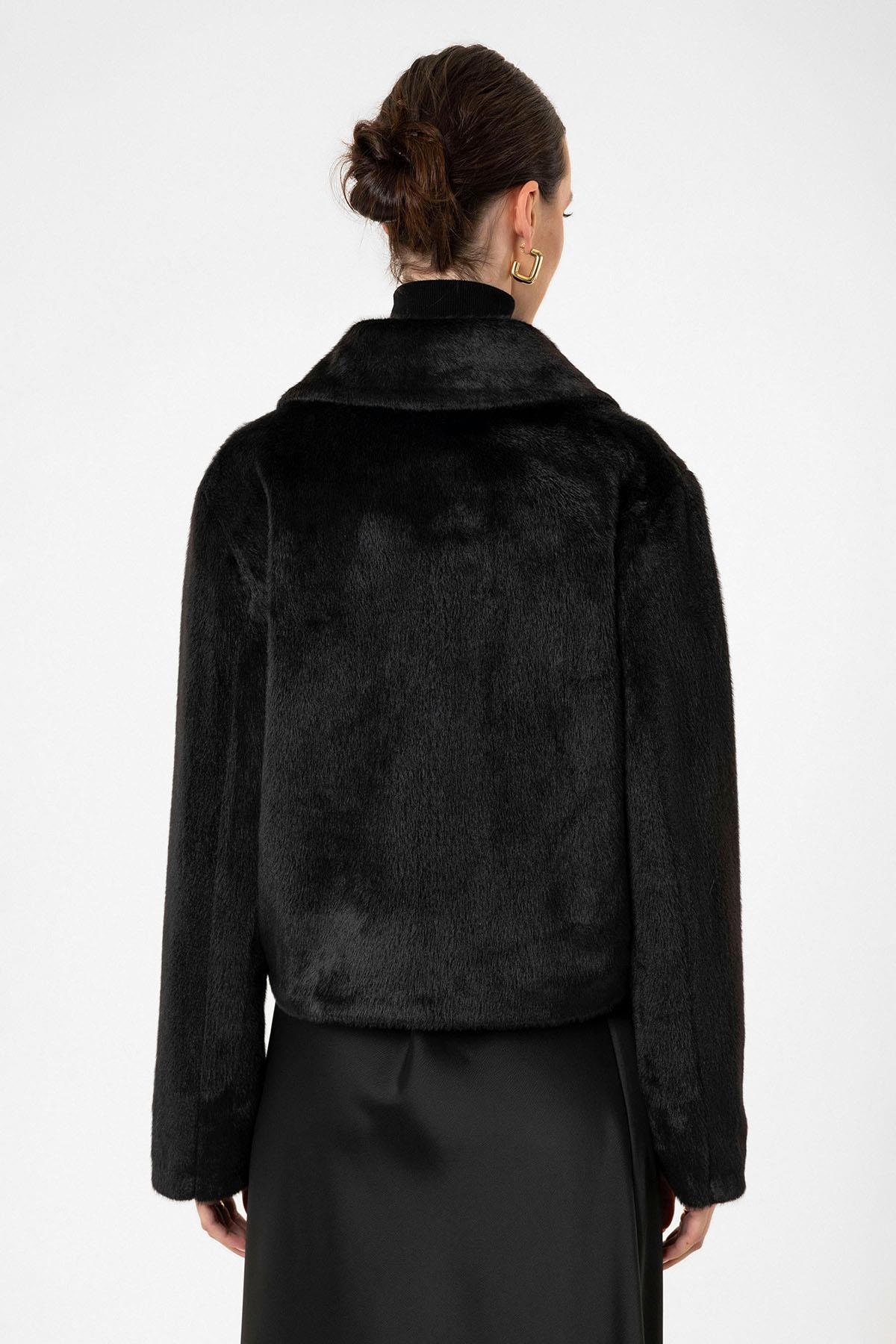 Antioch Siyah Kadın Suni Kürk Crop Mont