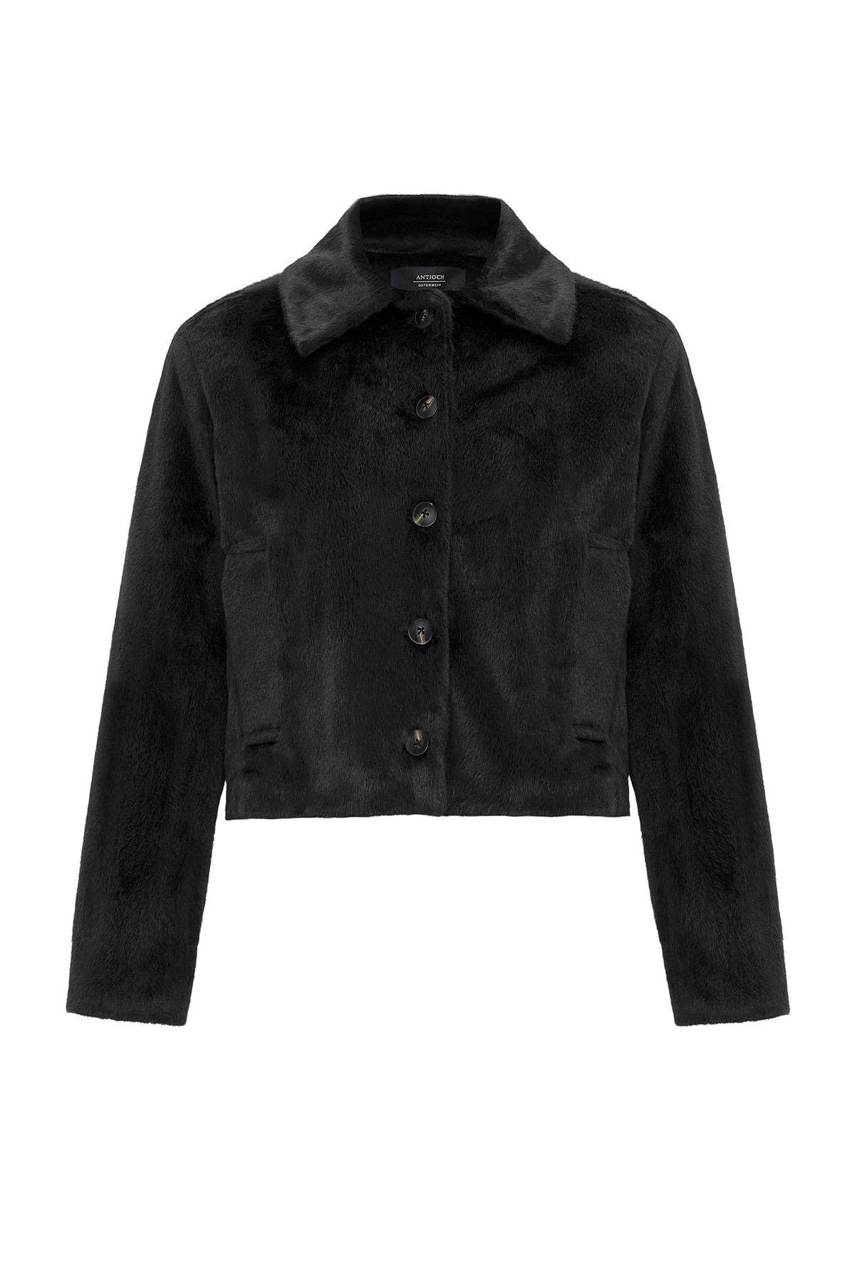 Antioch Siyah Kadın Suni Kürk Crop Mont