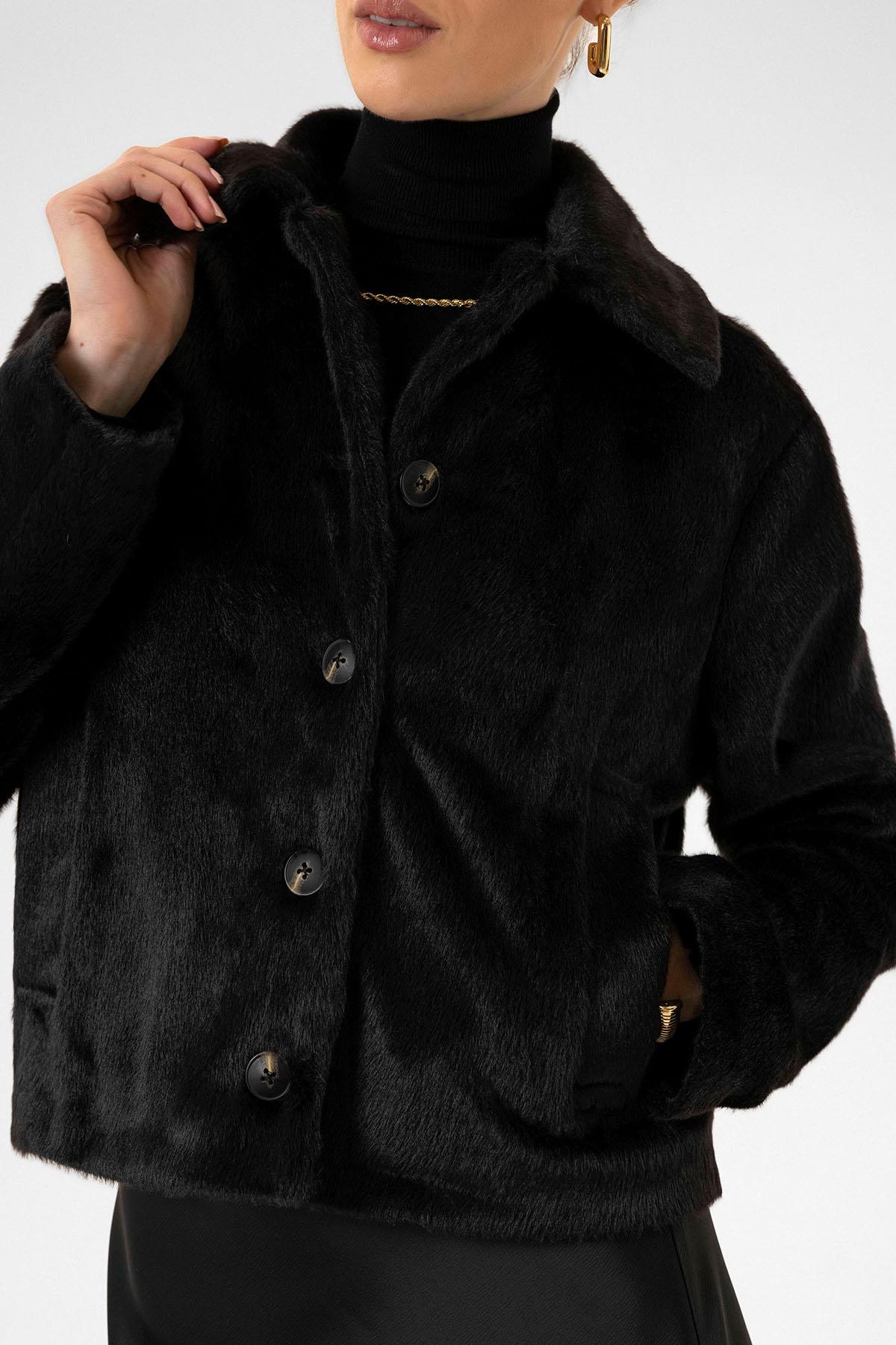 Antioch Siyah Kadın Suni Kürk Crop Mont