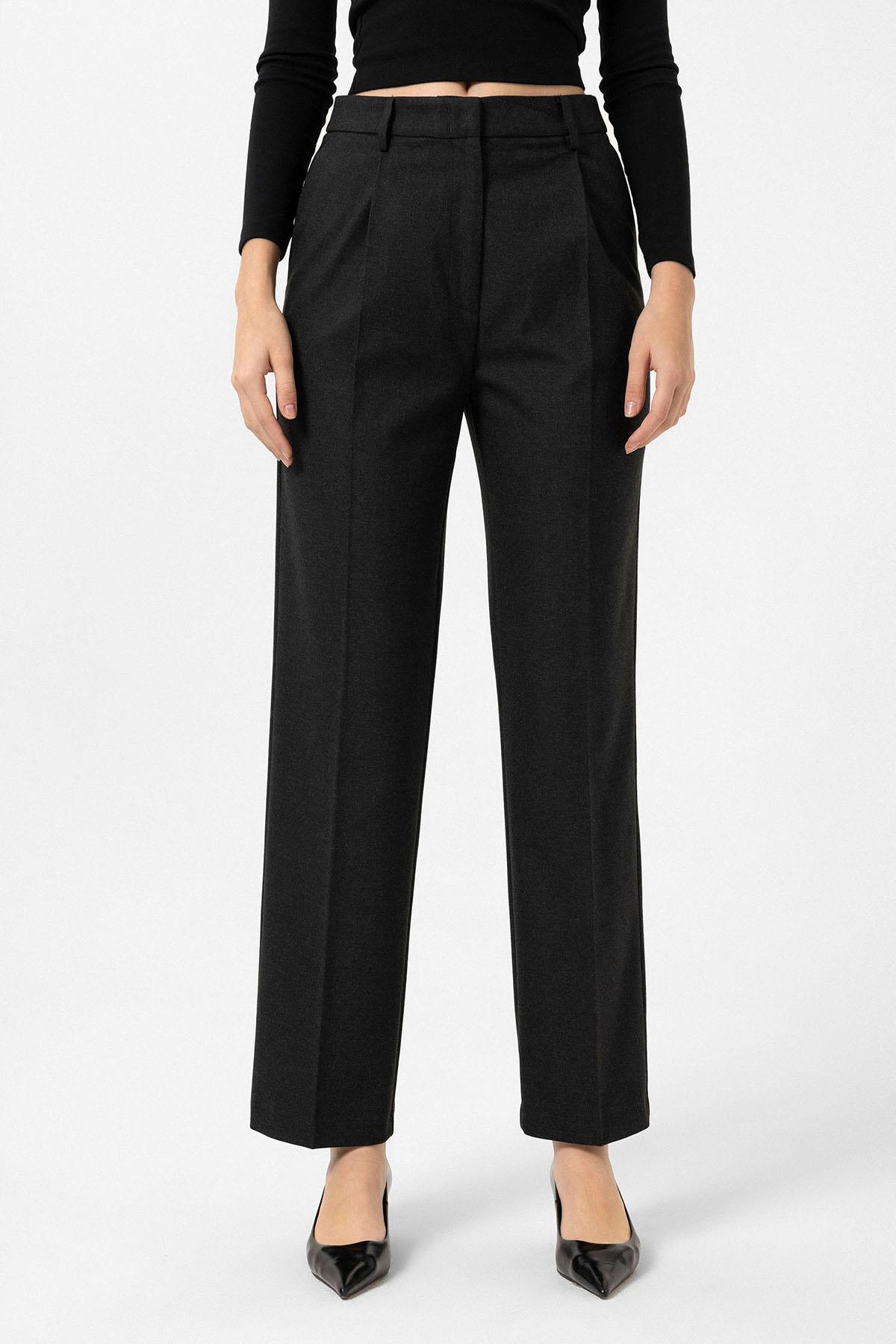 Antioch Siyah Kadın Yüksek Bel Pileli Pantolon