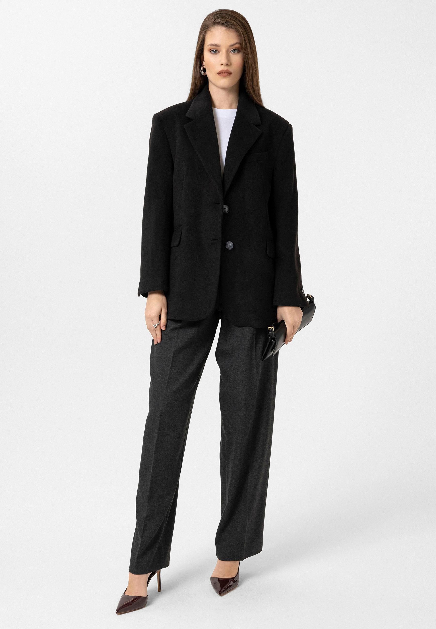 Antioch Siyah Kadın Yün Karışımlı Blazer Ceket